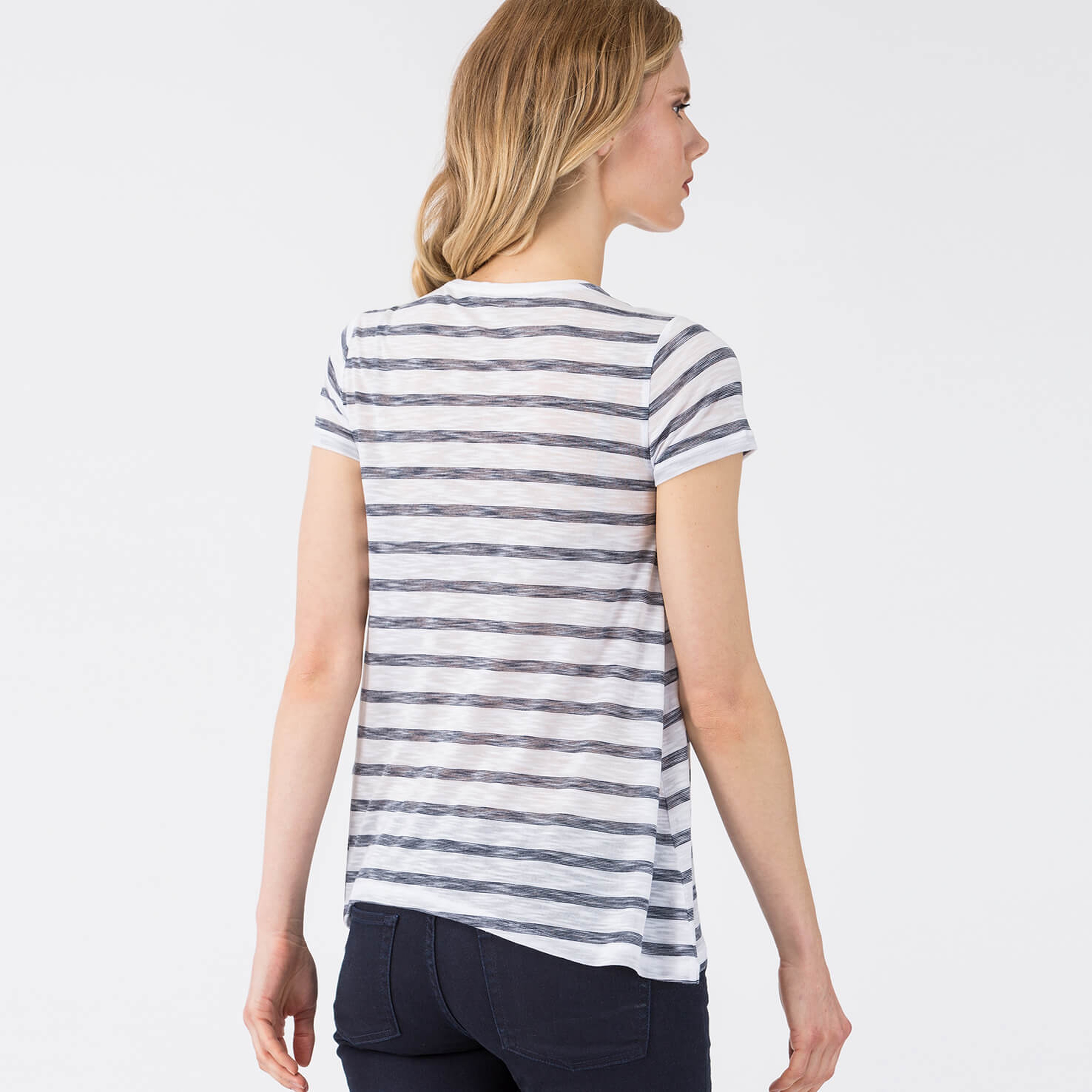 Lacoste Çizgili Beyaz Kadın Tshirt
