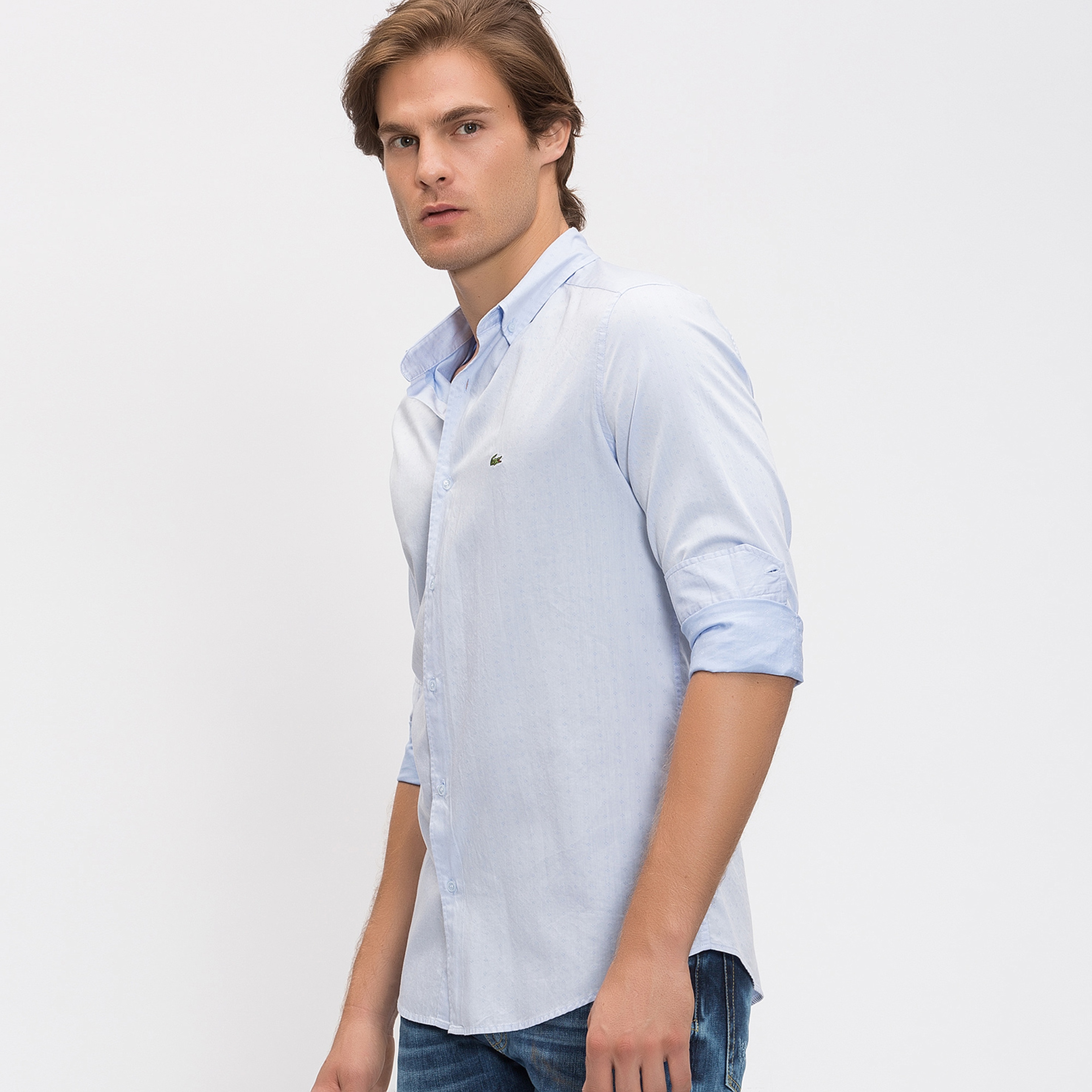 Lacoste Erkek Mavi Slim Fit Uzun Kollu Gömlek