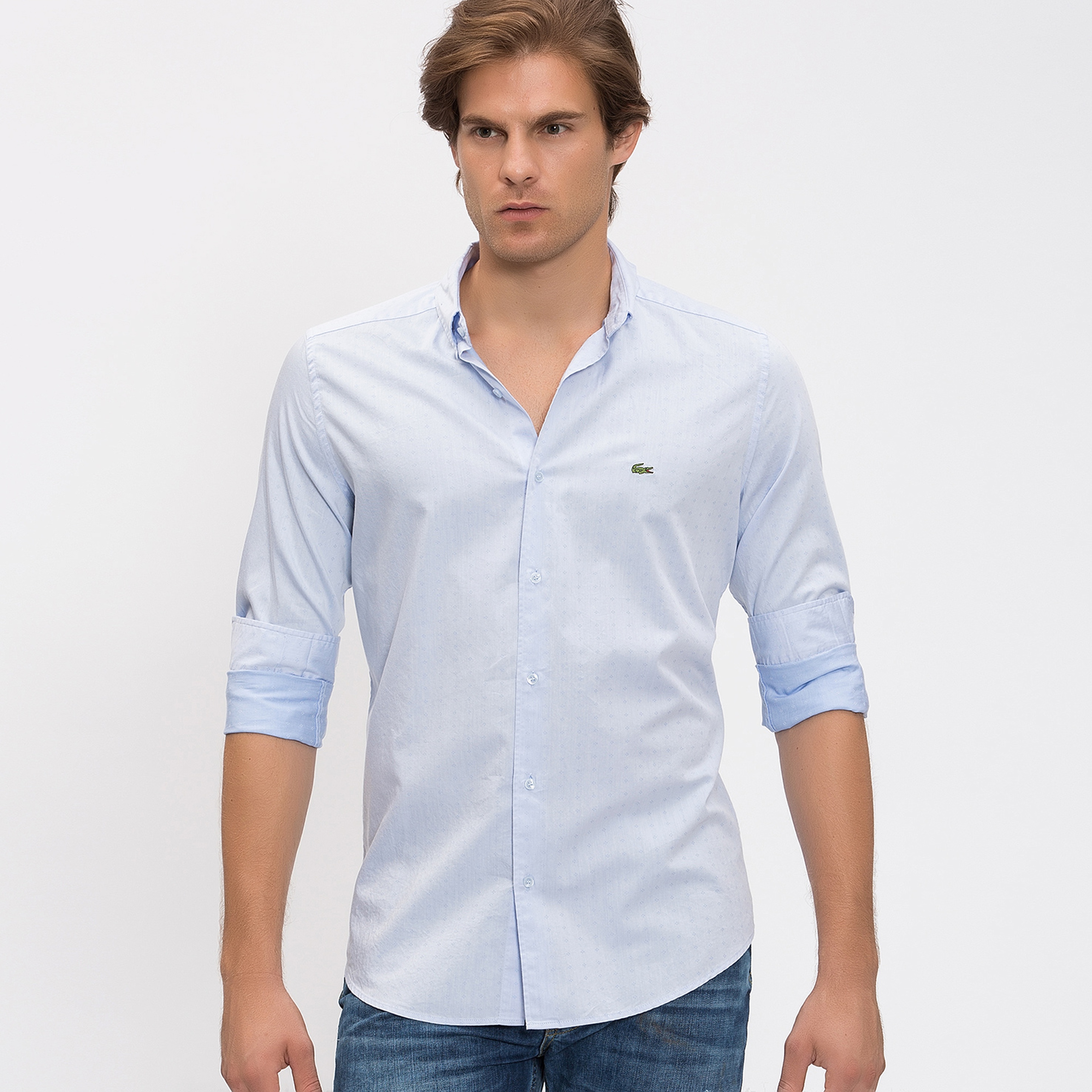 Lacoste Erkek Mavi Slim Fit Uzun Kollu Gömlek