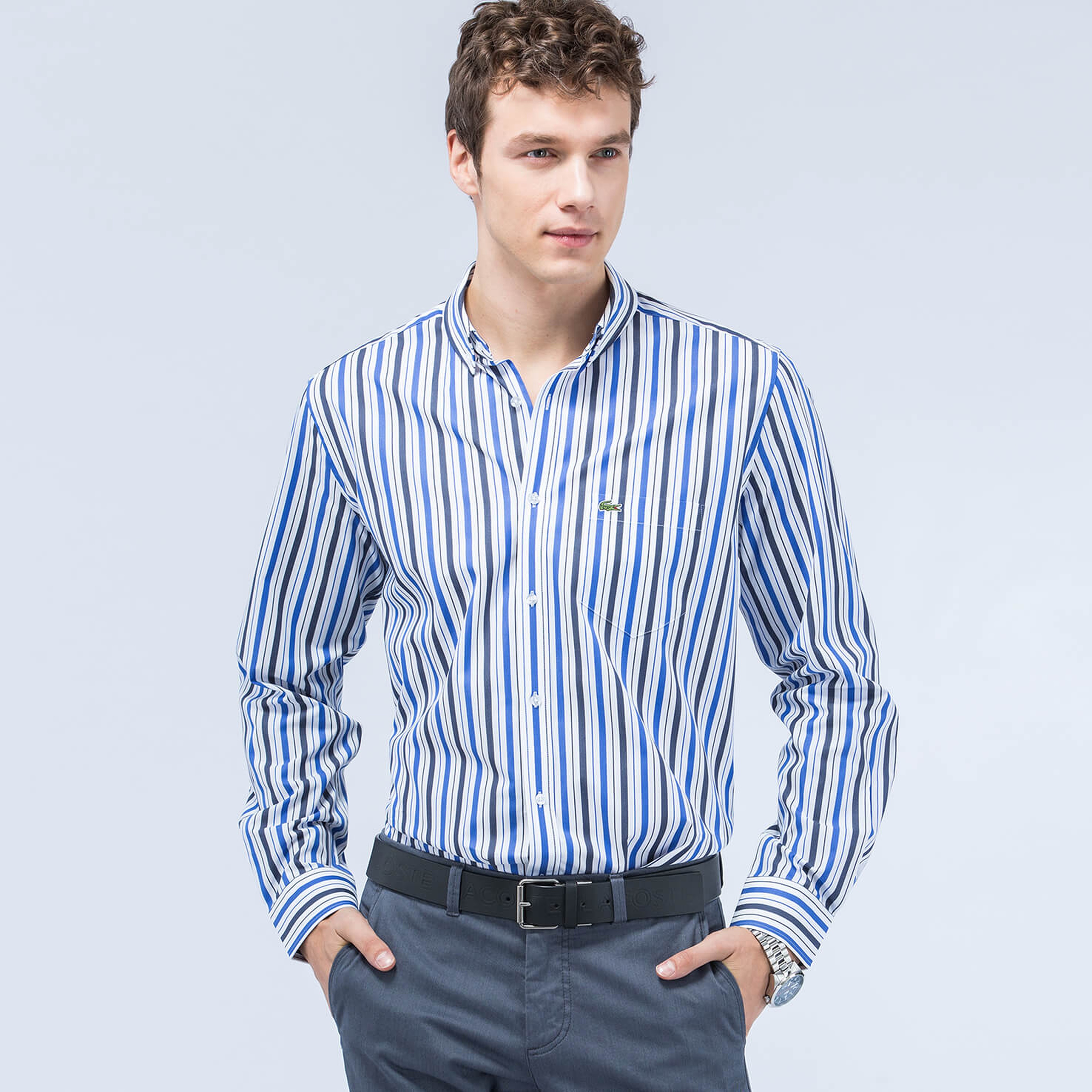 Lacoste Erkek Lacivert Çizgili Gömlek