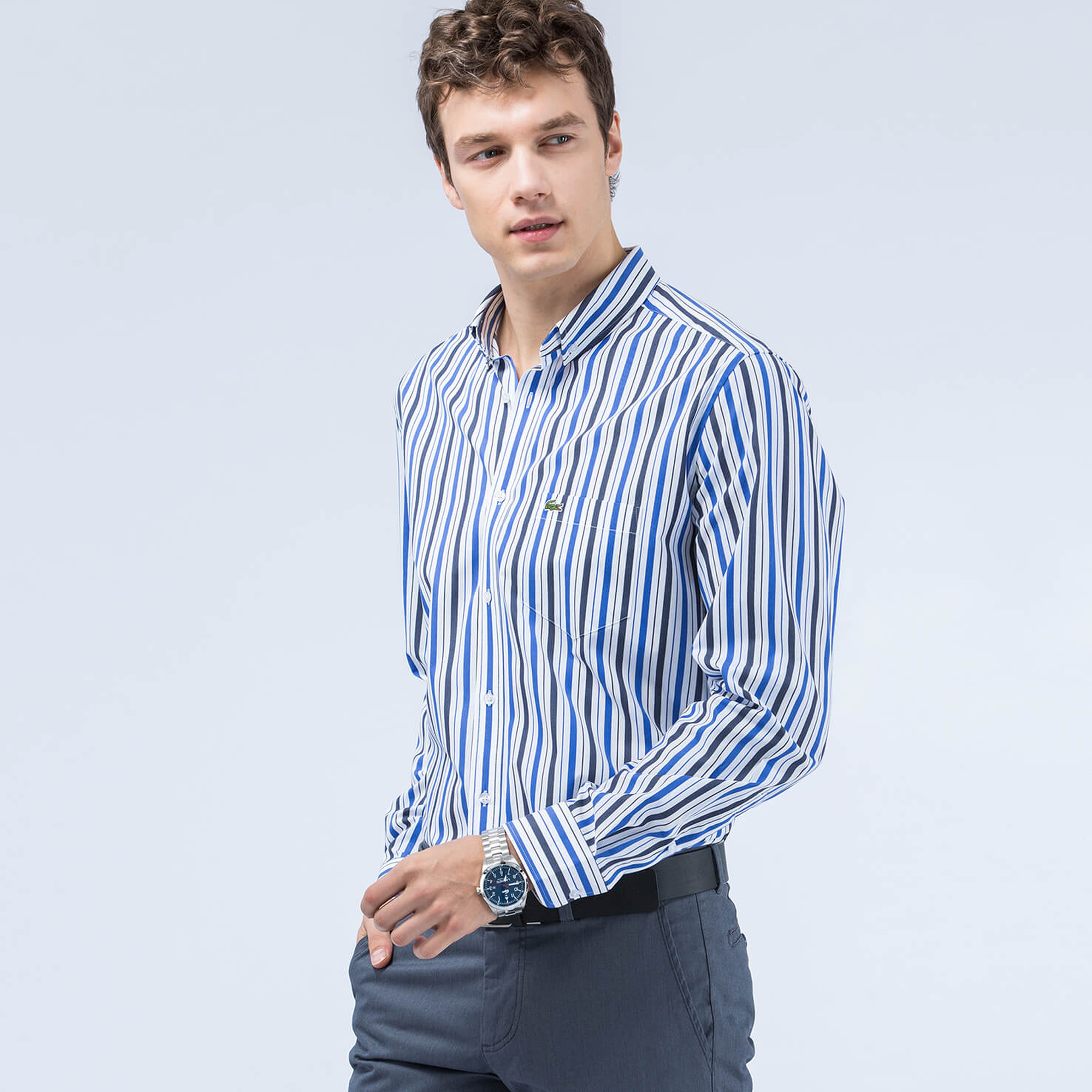 Lacoste Erkek Lacivert Çizgili Gömlek