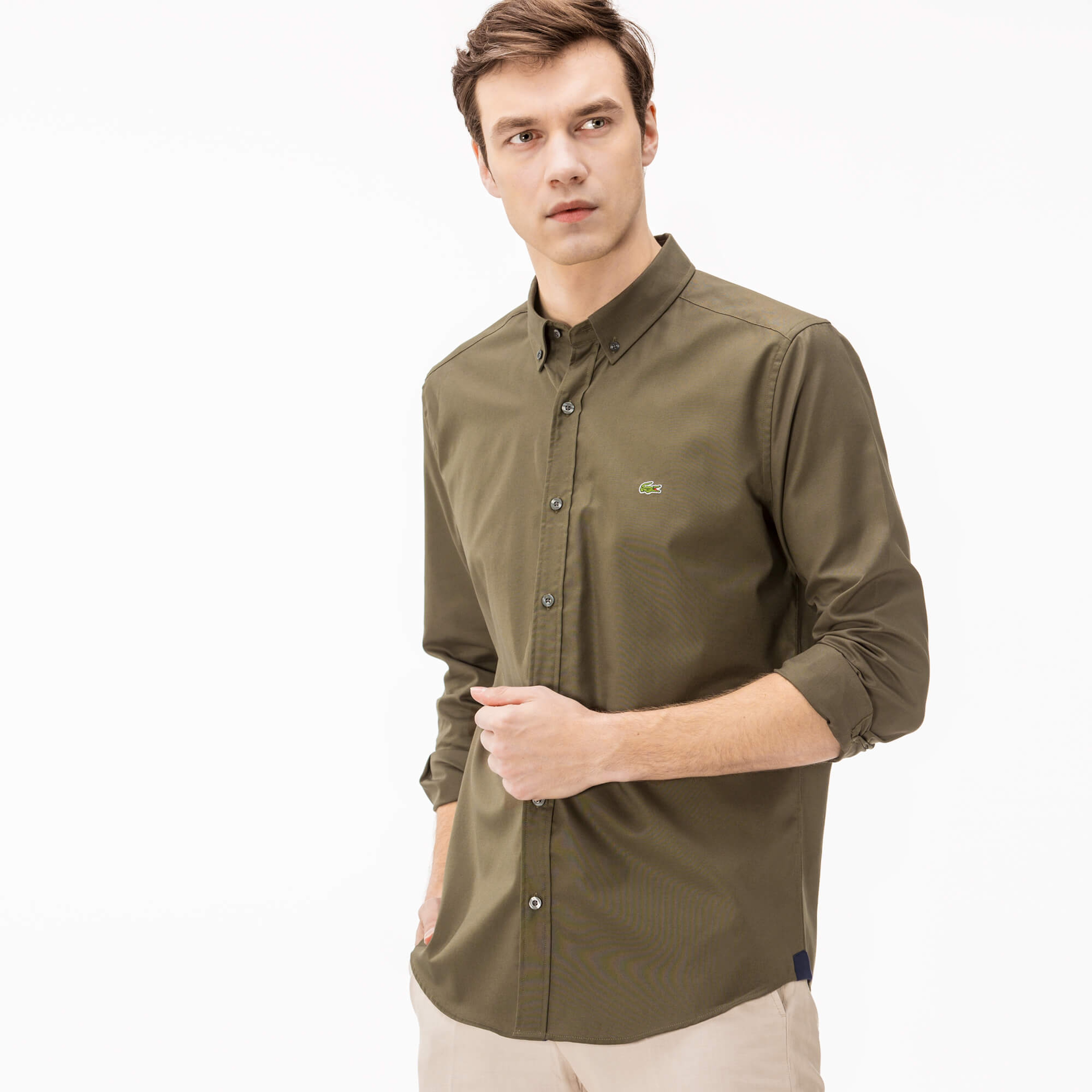 Lacoste Erkek Yeşil Uzun Kollu Slim Fit Gömlek