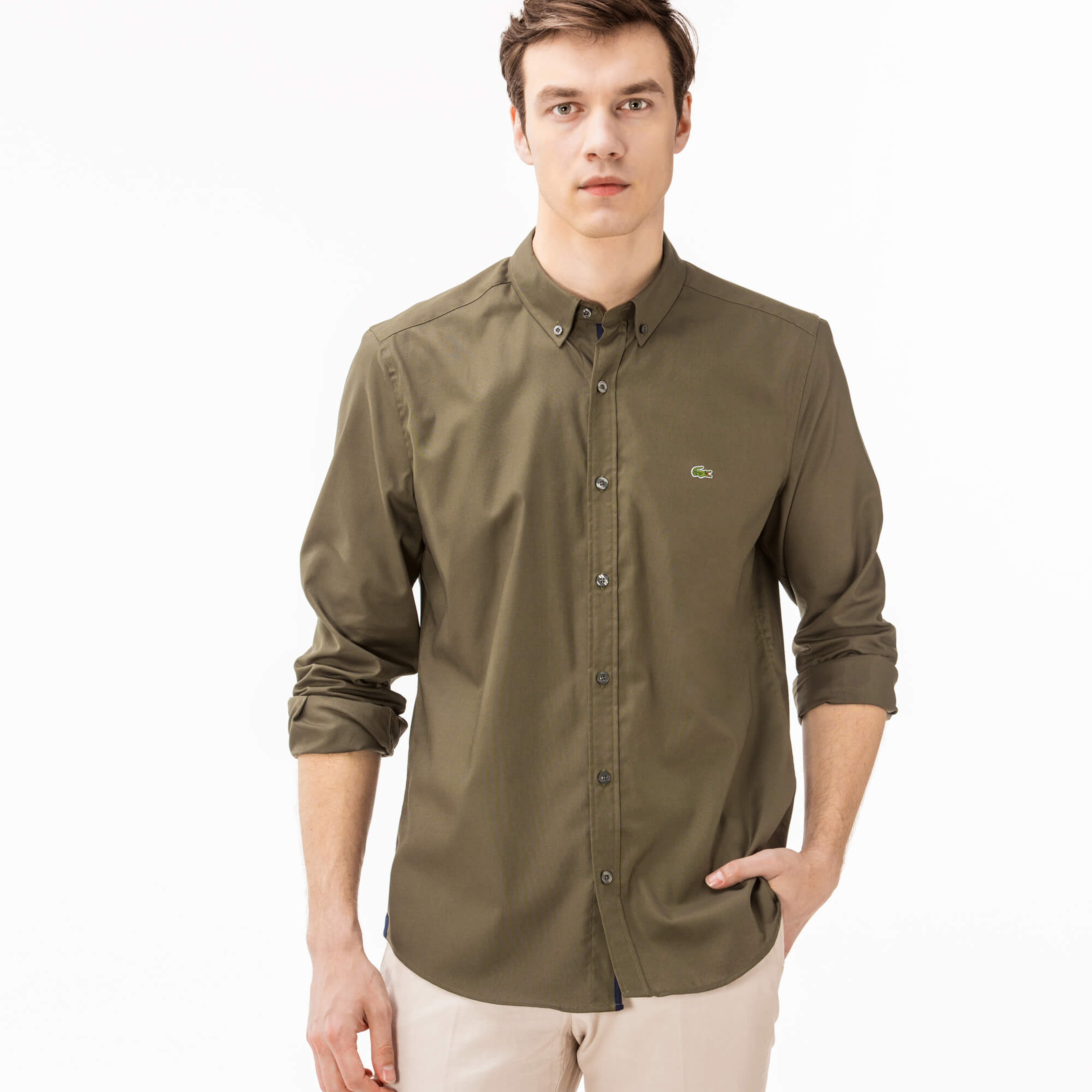 Lacoste Erkek Yeşil Uzun Kollu Slim Fit Gömlek