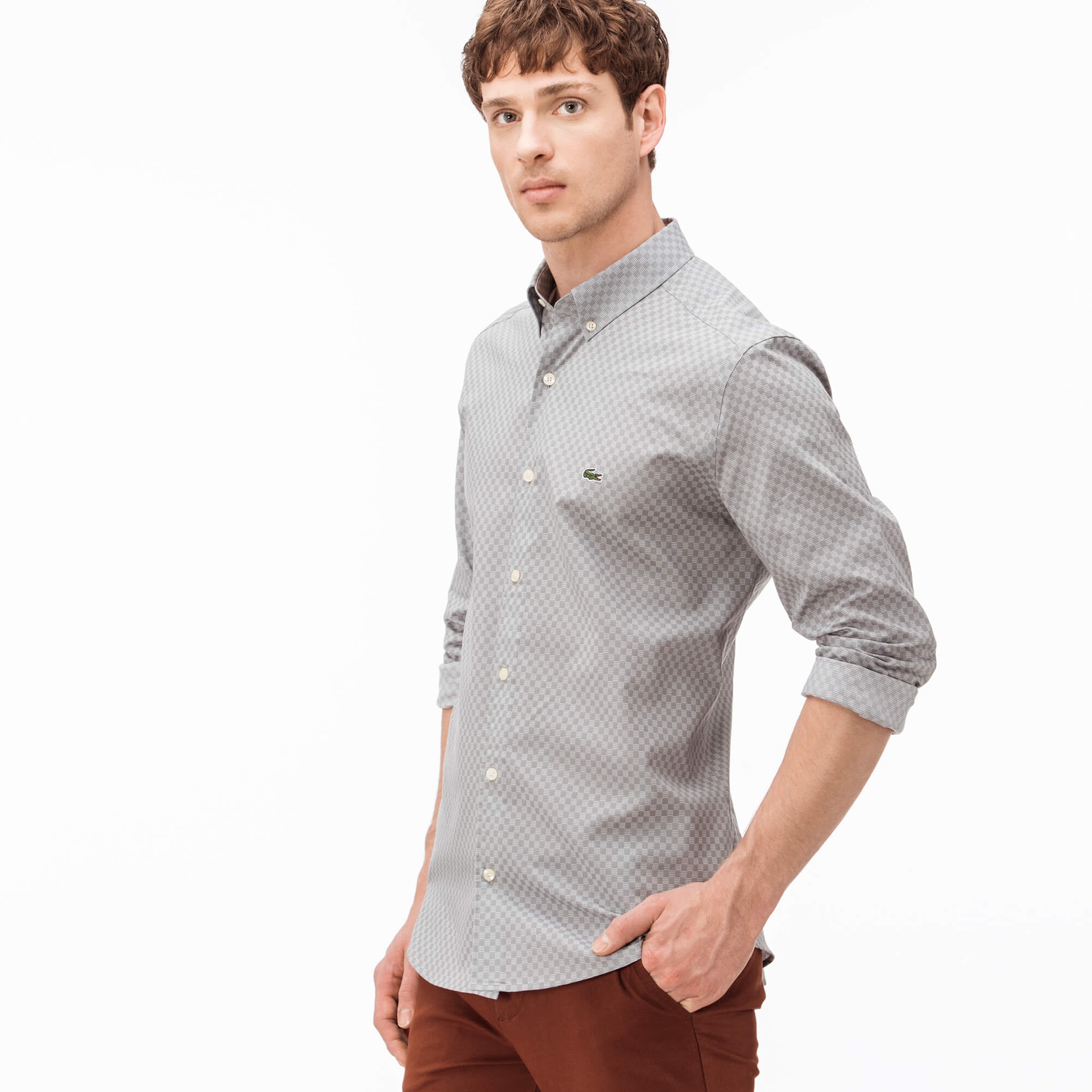 Lacoste Erkek Gri Slim Fit Uzun Kollu Gömlek