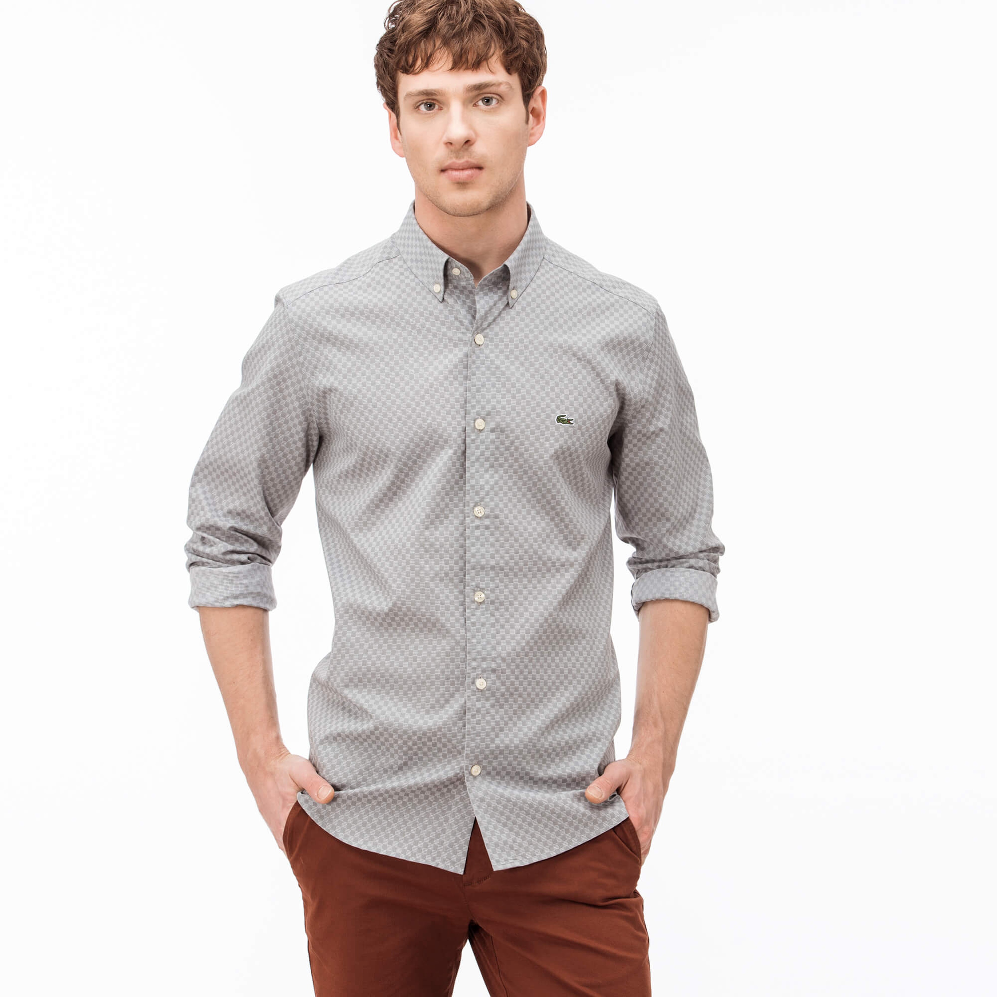 Lacoste Erkek Gri Slim Fit Uzun Kollu Gömlek