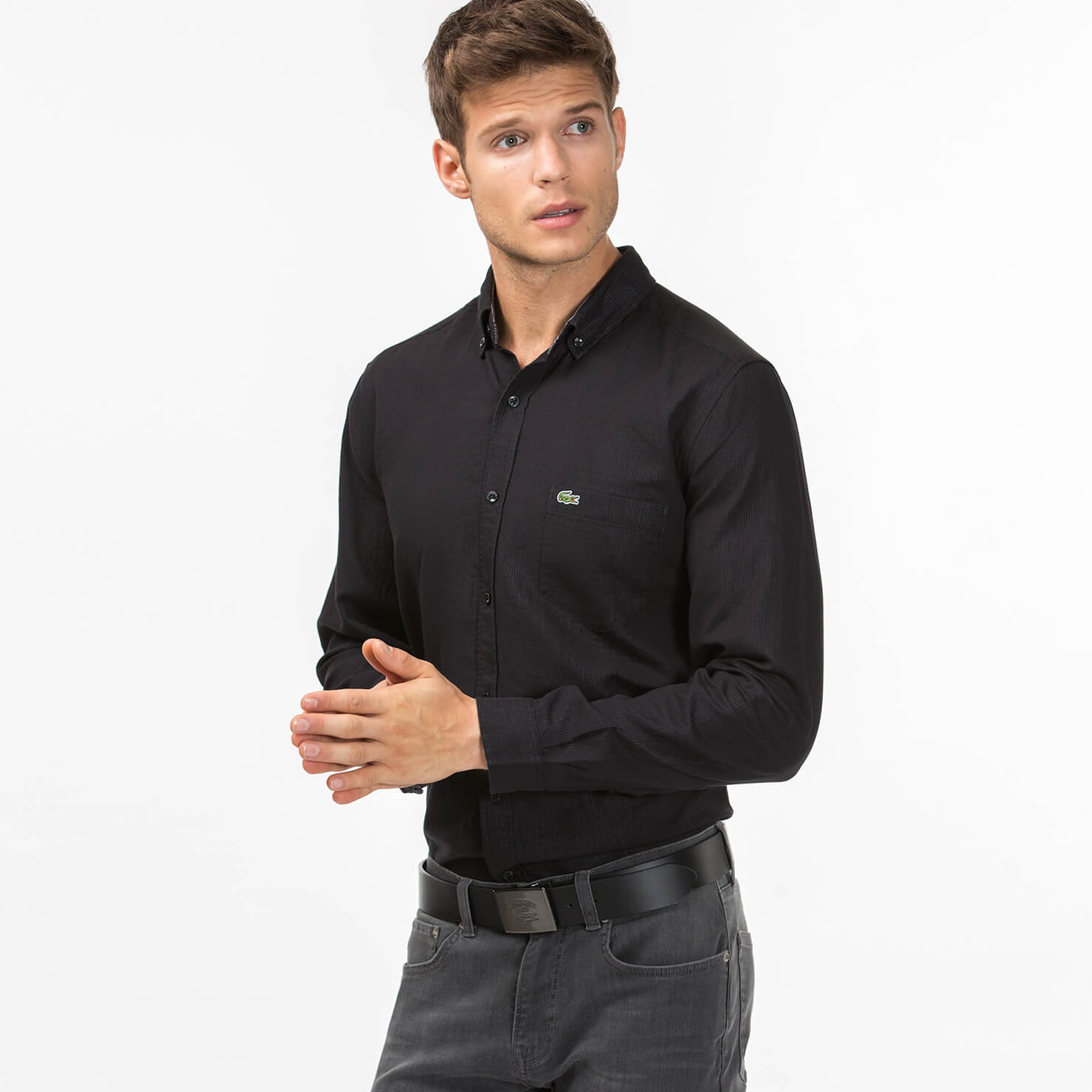 Lacoste Erkek Siyah Regular Fit Uzun Kollu Gömlek