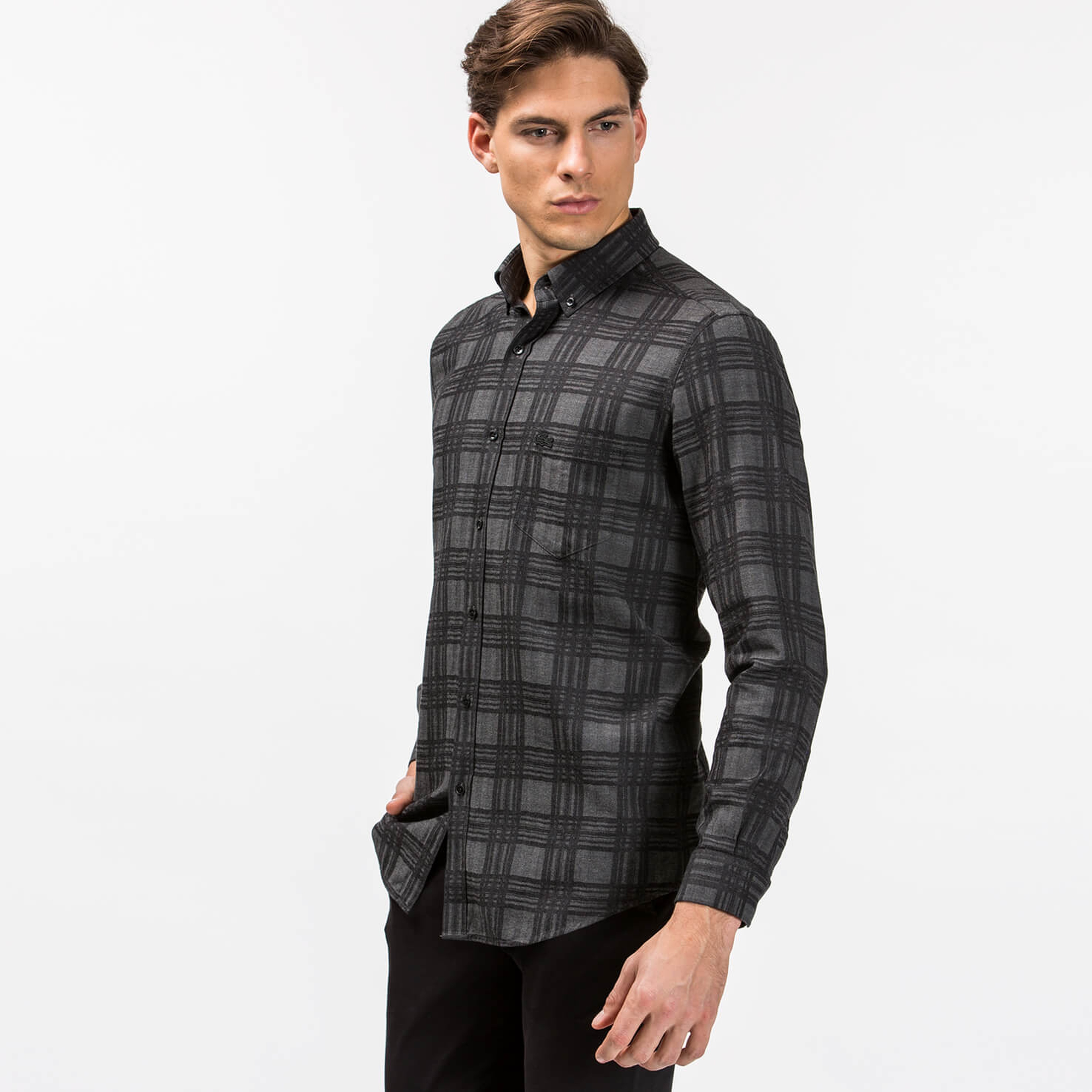 Lacoste Erkek Siyah Slim Fit Uzun Kollu Gömlek