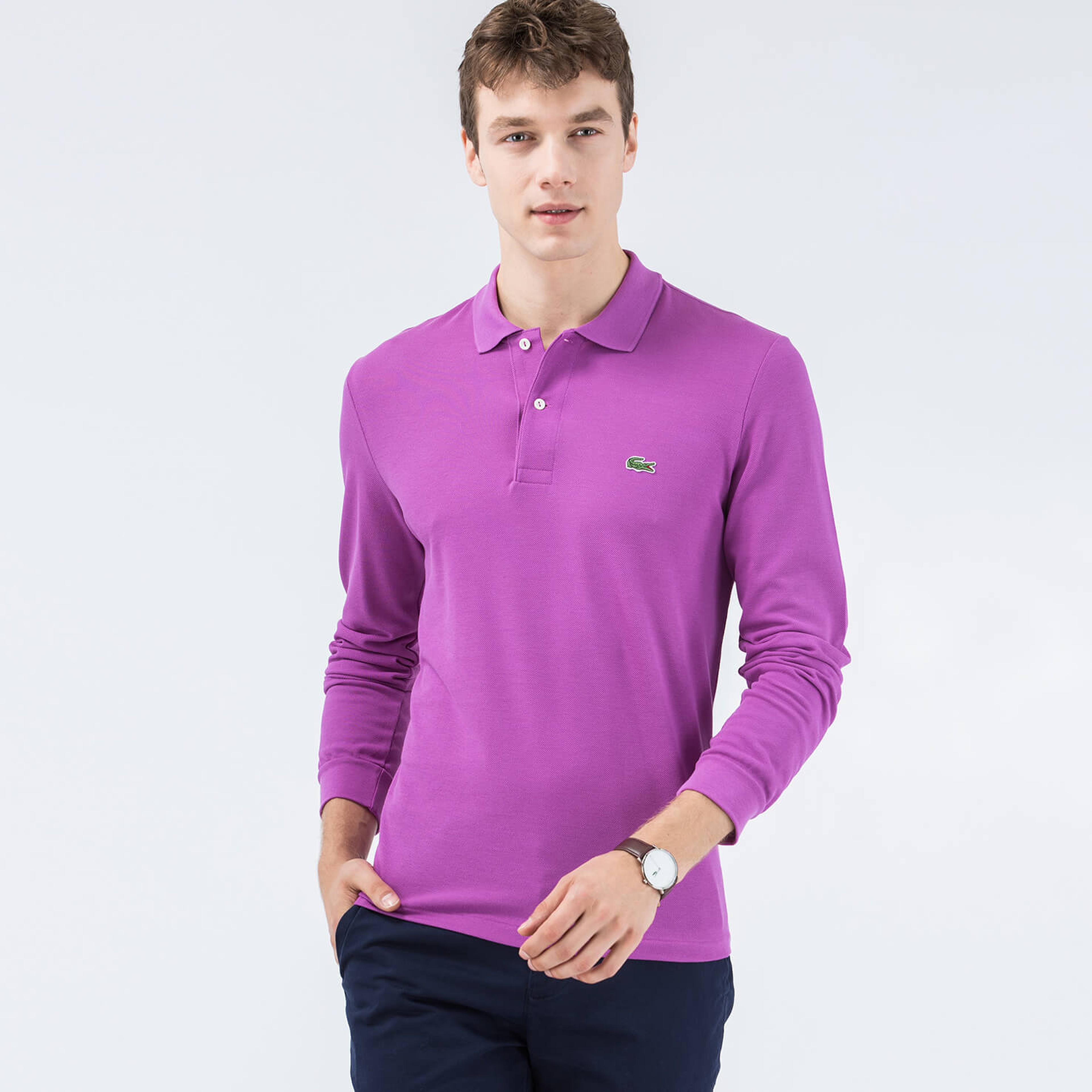 Lacoste Erkek Mor Uzun Kollu Klasik Fit Polo