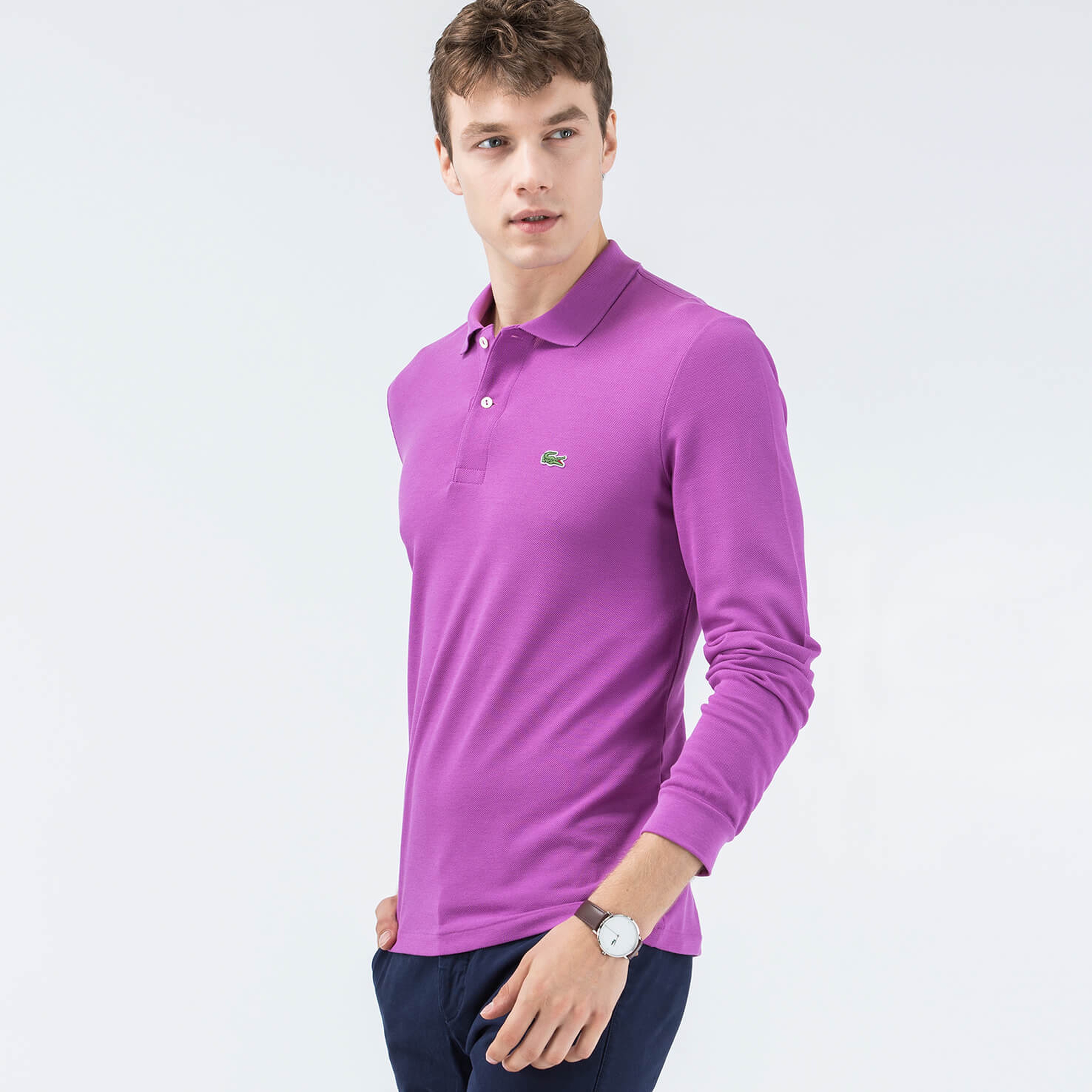 Lacoste Erkek Mor Uzun Kollu Klasik Fit Polo