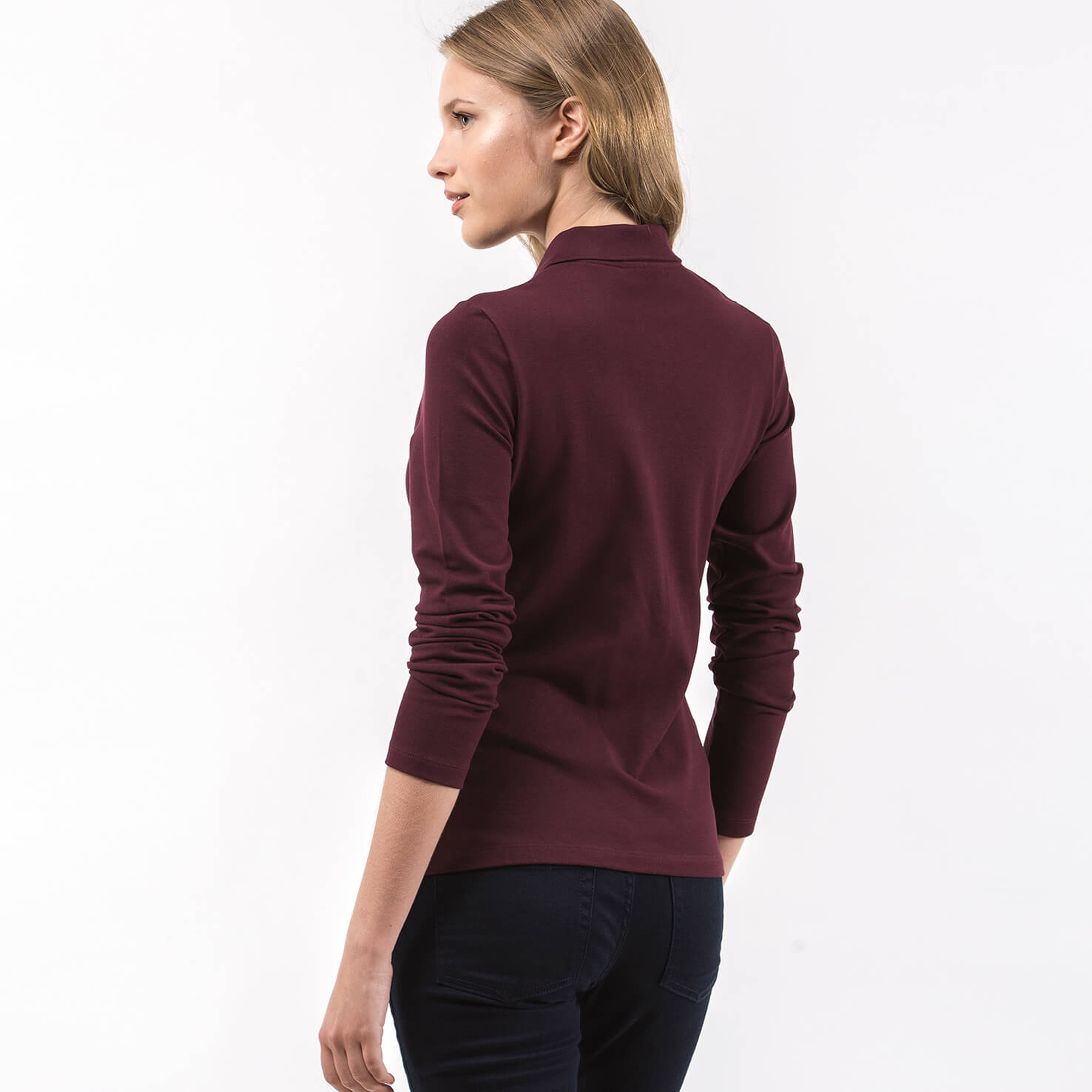 Lacoste Kadın Bordo Slim Fit Uzun Kollu Polo