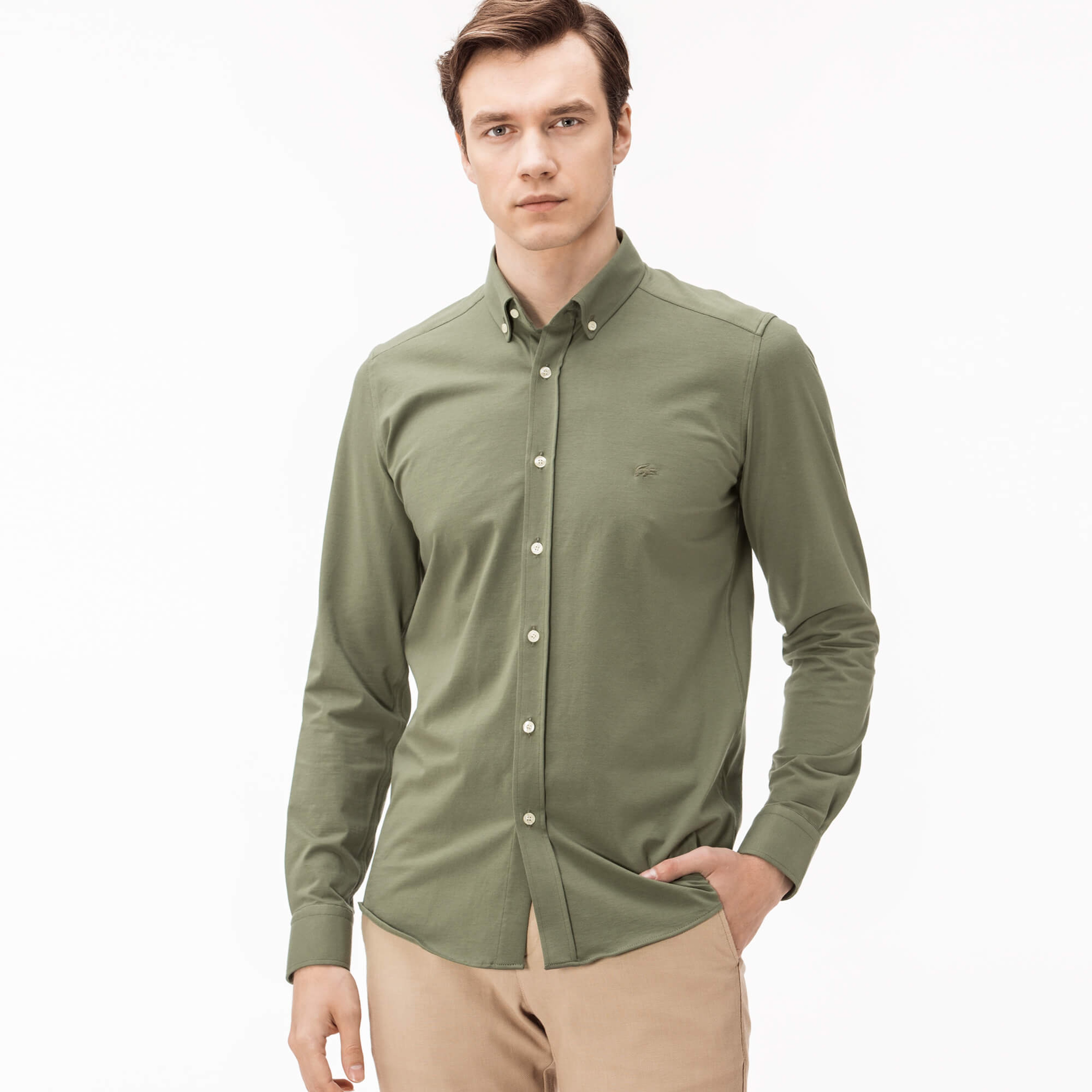 Lacoste Erkek Yeşil Slim Fit Uzun Kollu Gömlek