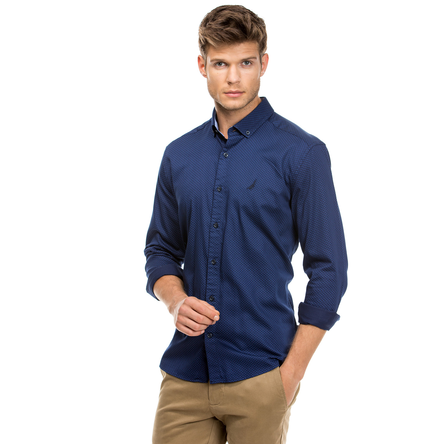 Nautica Erkek Lacivert Uzun Kollu Slim Fit Gömlek