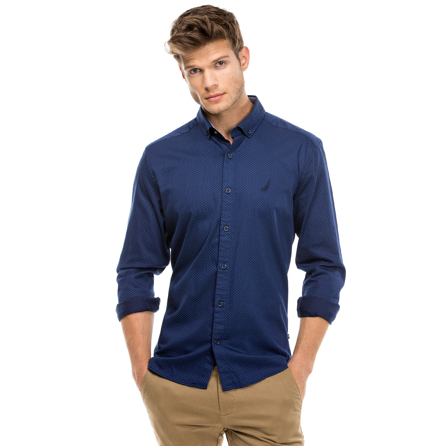 Nautica Erkek Lacivert Uzun Kollu Slim Fit Gömlek