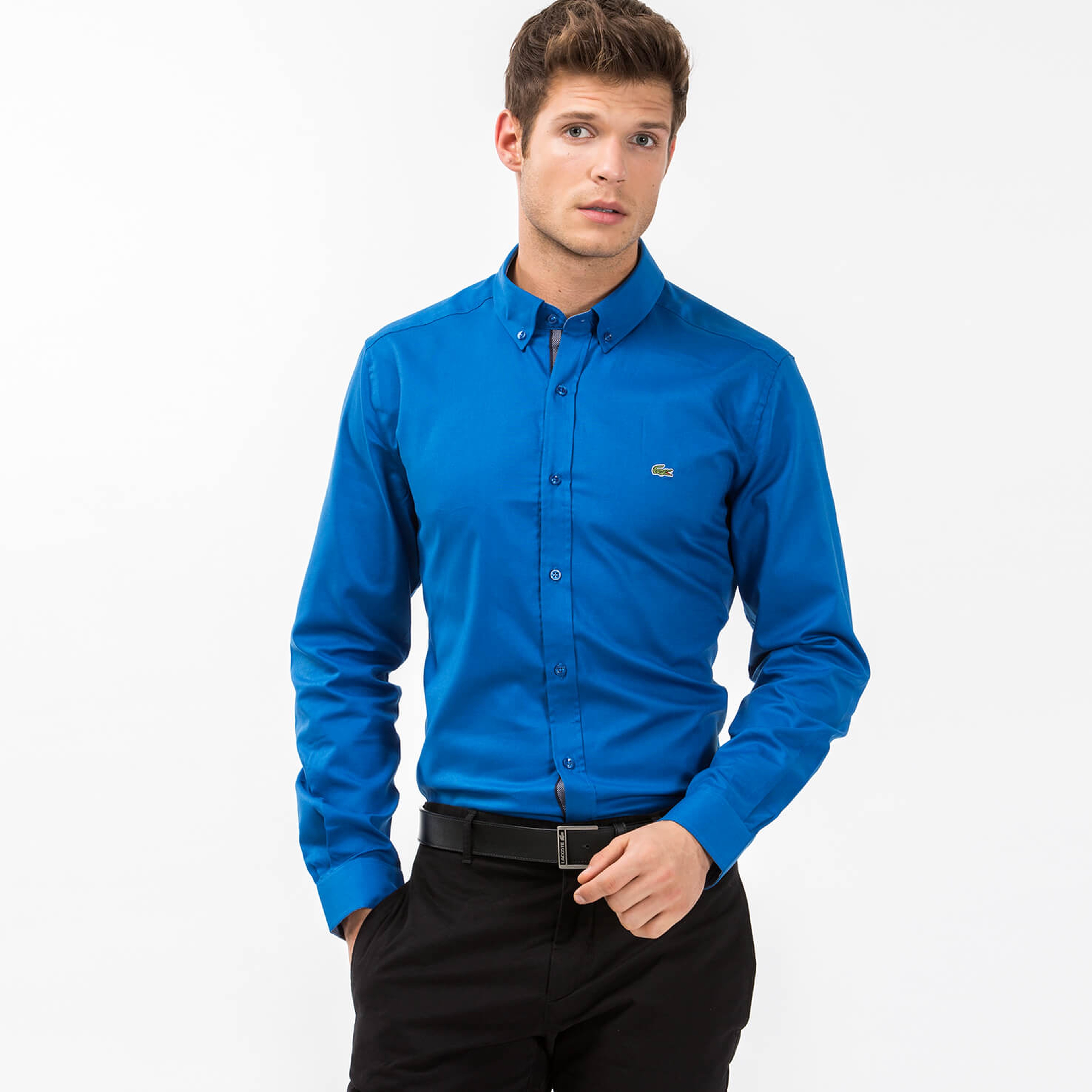 Lacoste Erkek Lacivert Slim Fit Uzun Kollu Gömlek