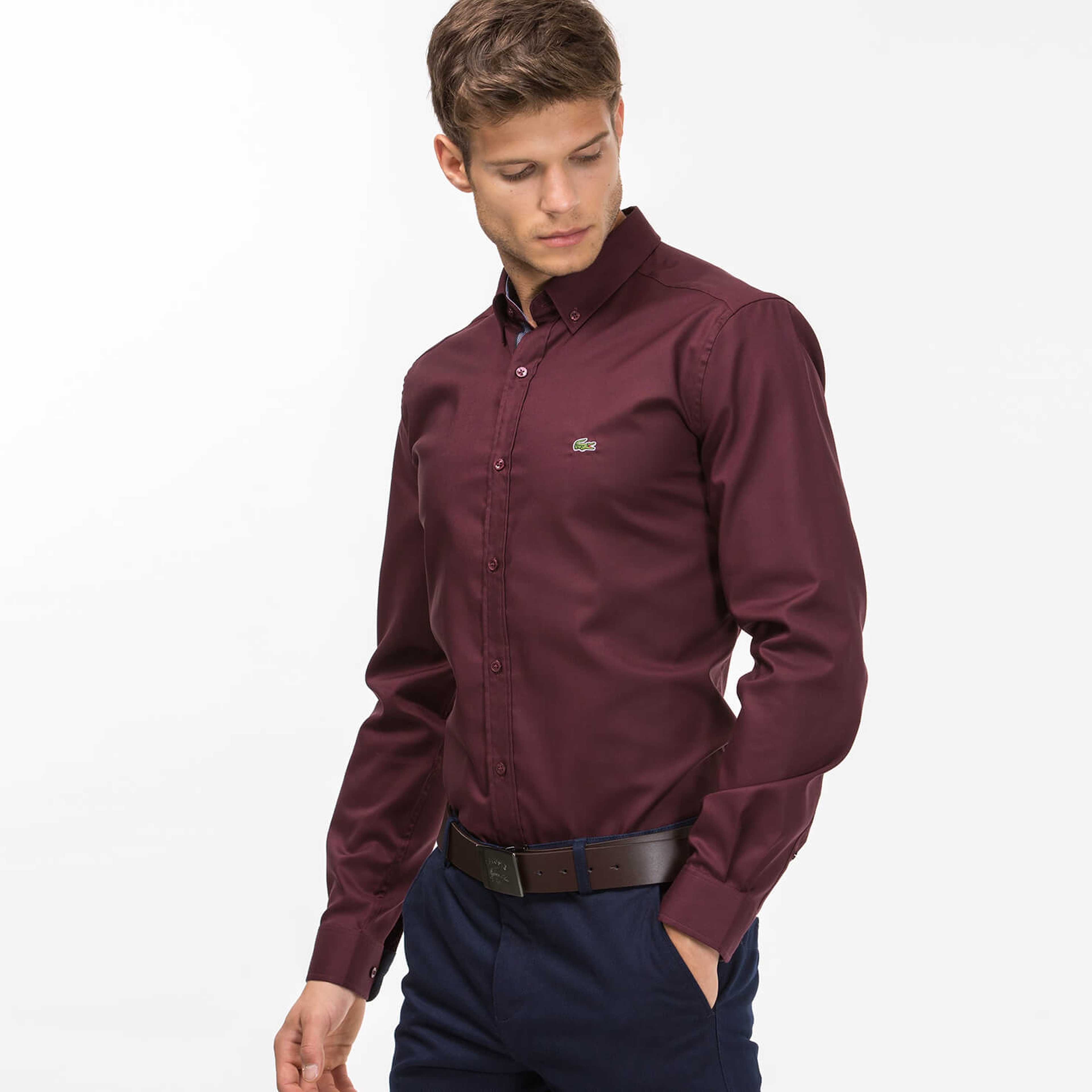 Lacoste Erkek Bordo Slim Fit Uzun Kollu Gömlek