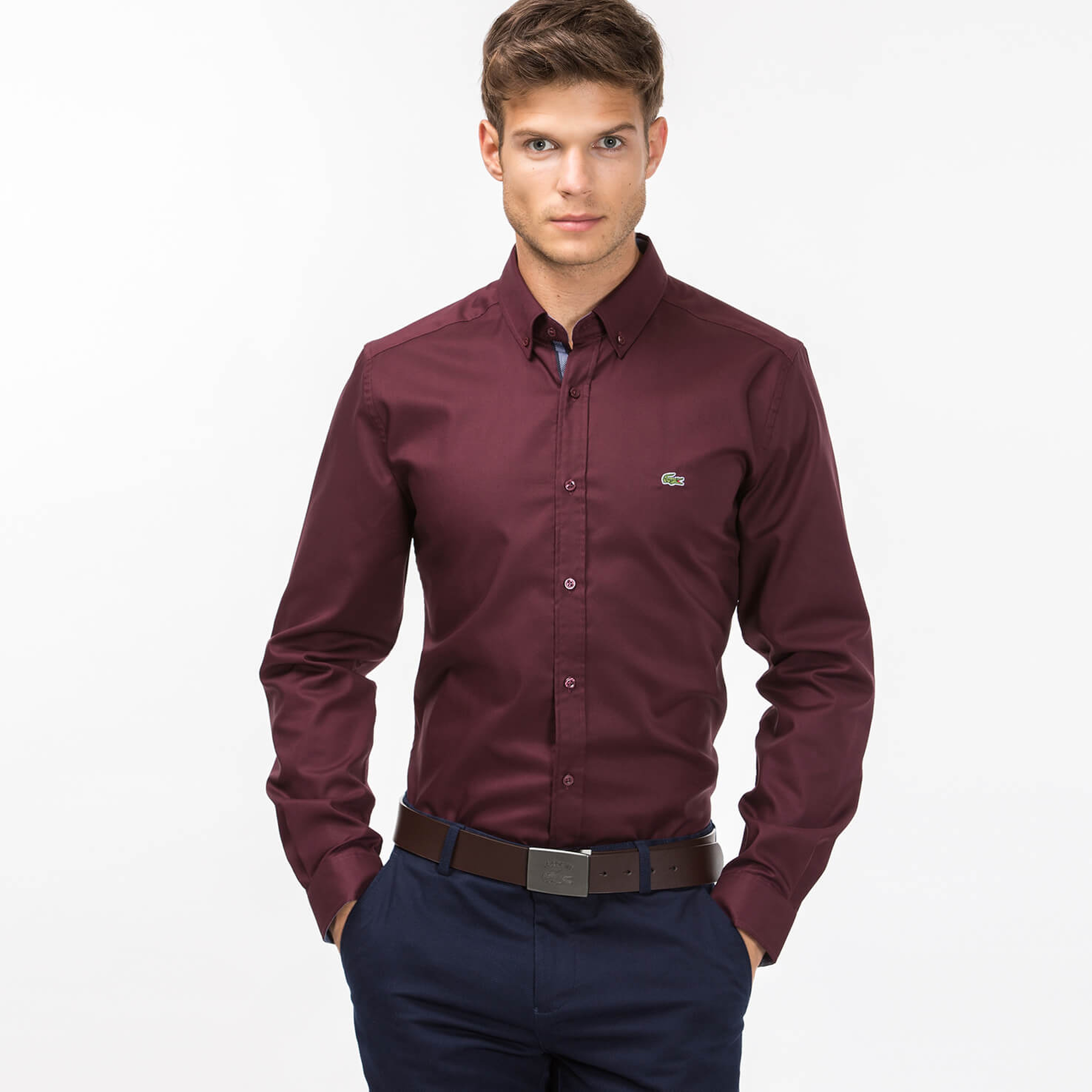 Lacoste Erkek Bordo Slim Fit Uzun Kollu Gömlek