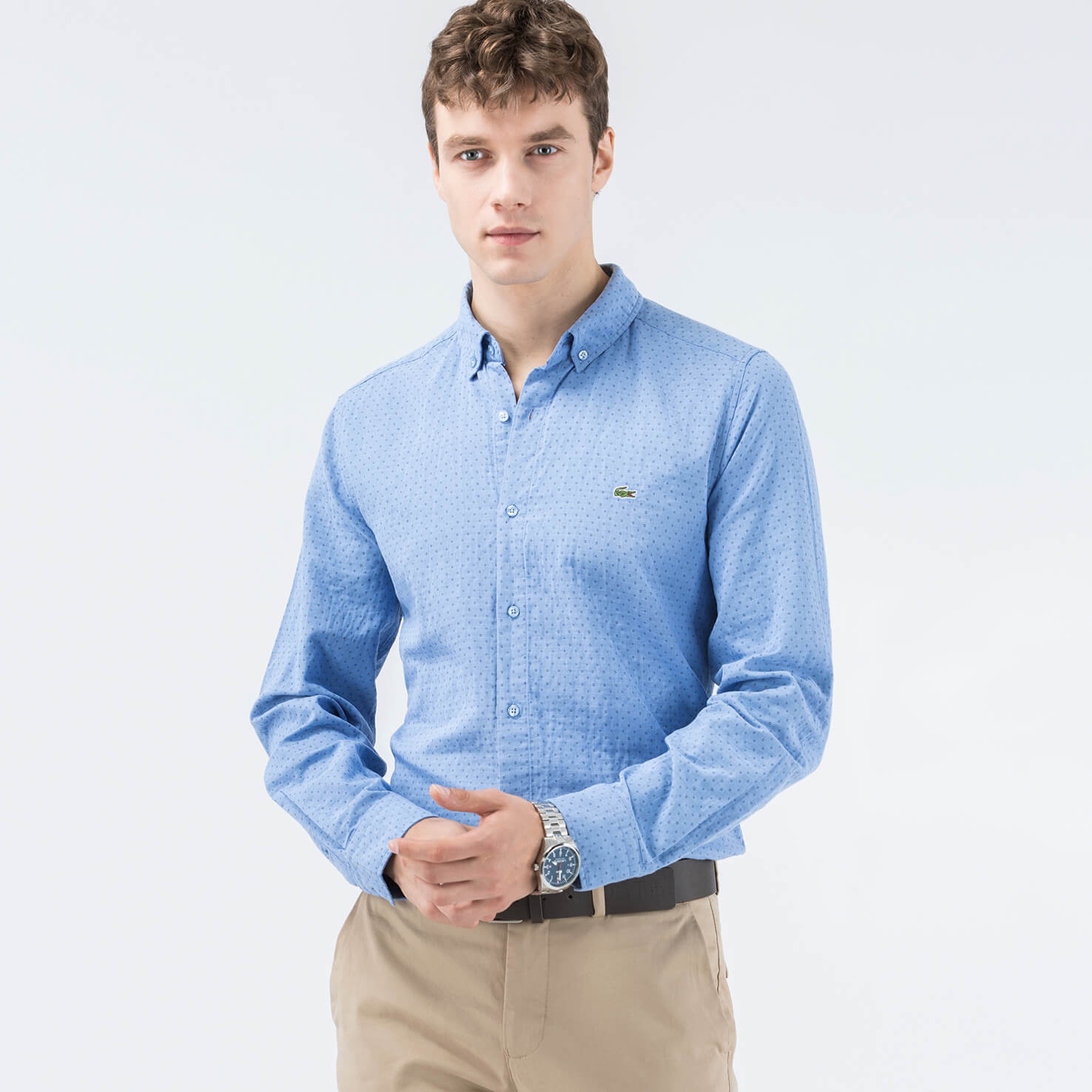 Lacoste Erkek Mavi Slim Fit Uzun Kollu Gömlek