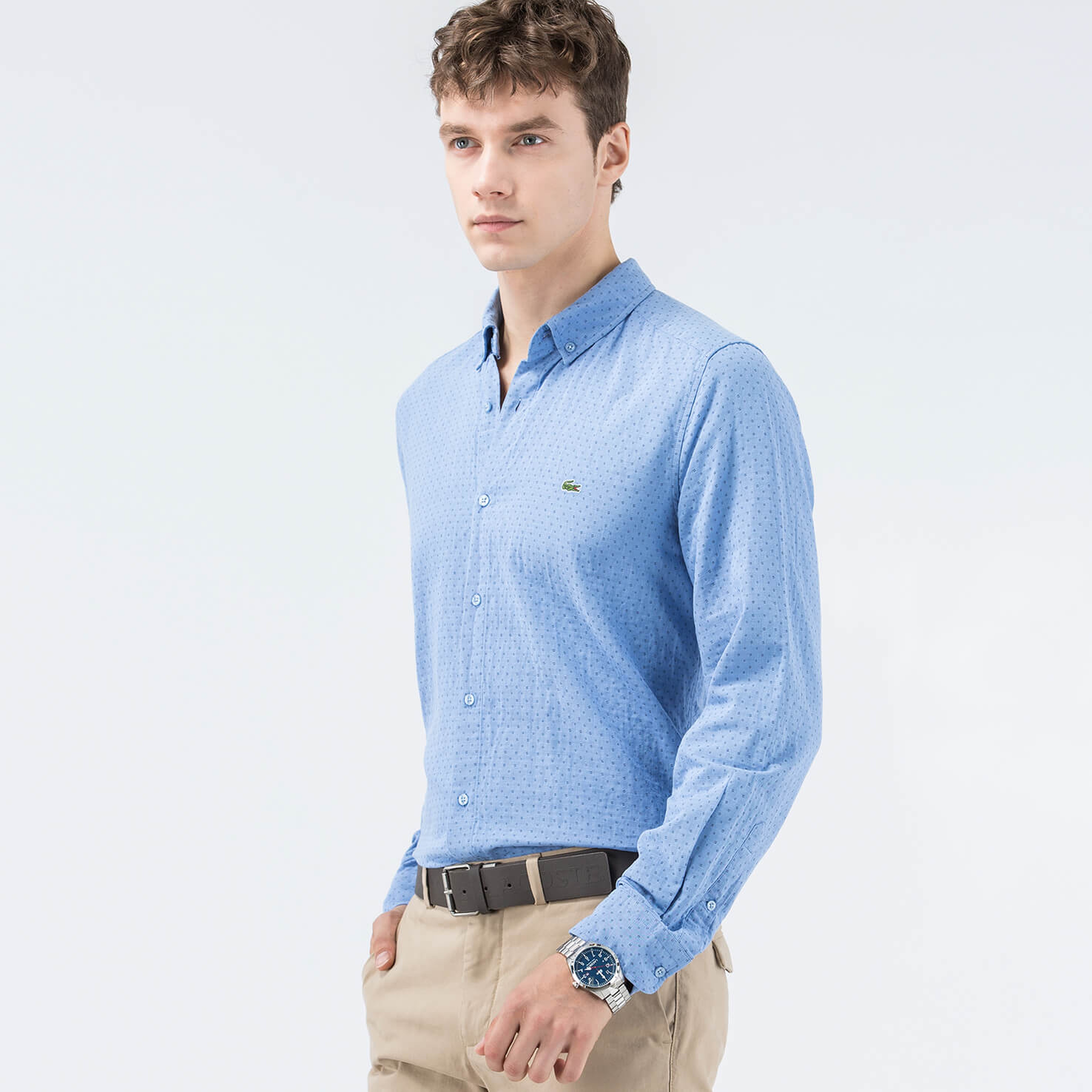 Lacoste Erkek Mavi Slim Fit Uzun Kollu Gömlek