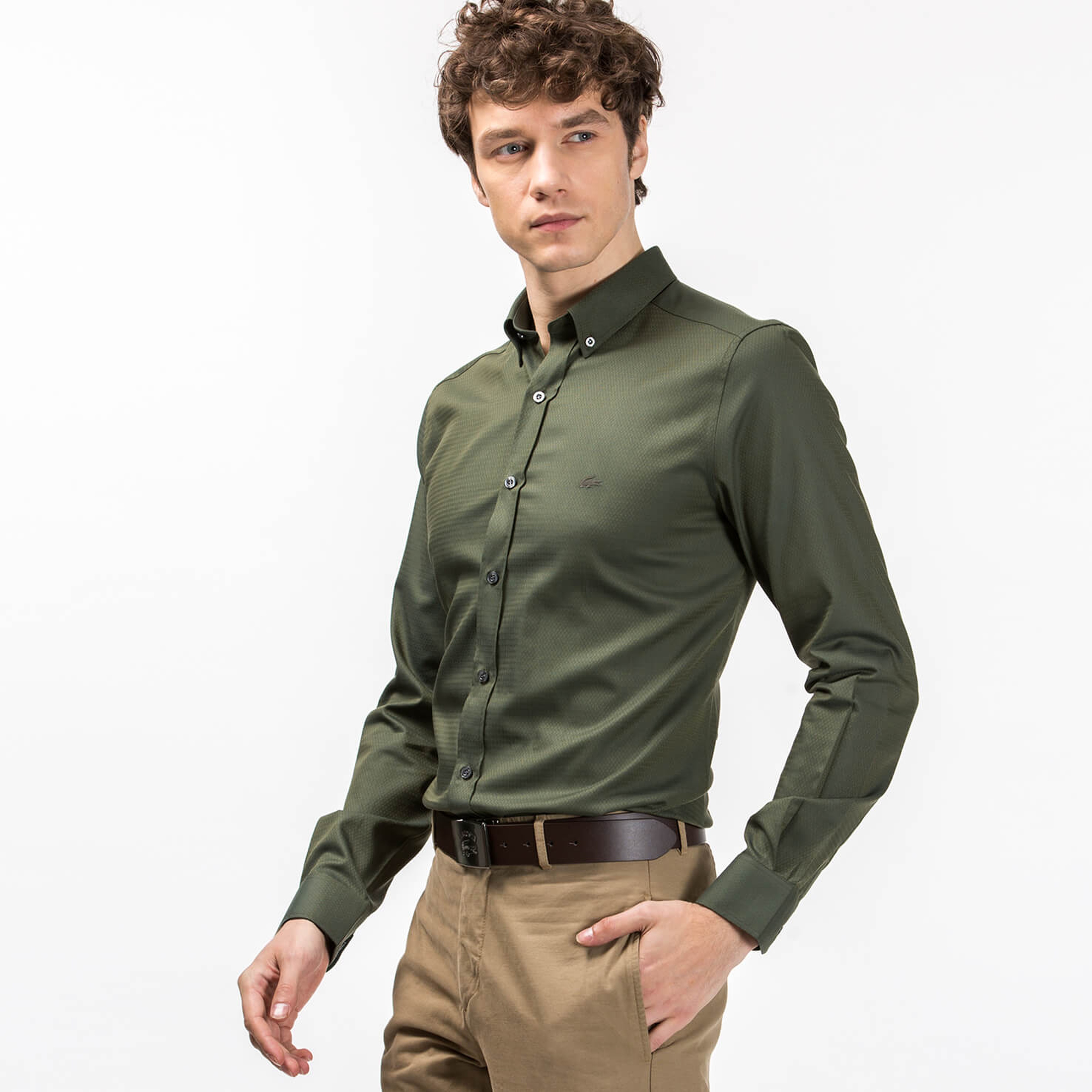 Lacoste Erkek Yeşil Regular Fit Uzun Kollu Gömlek