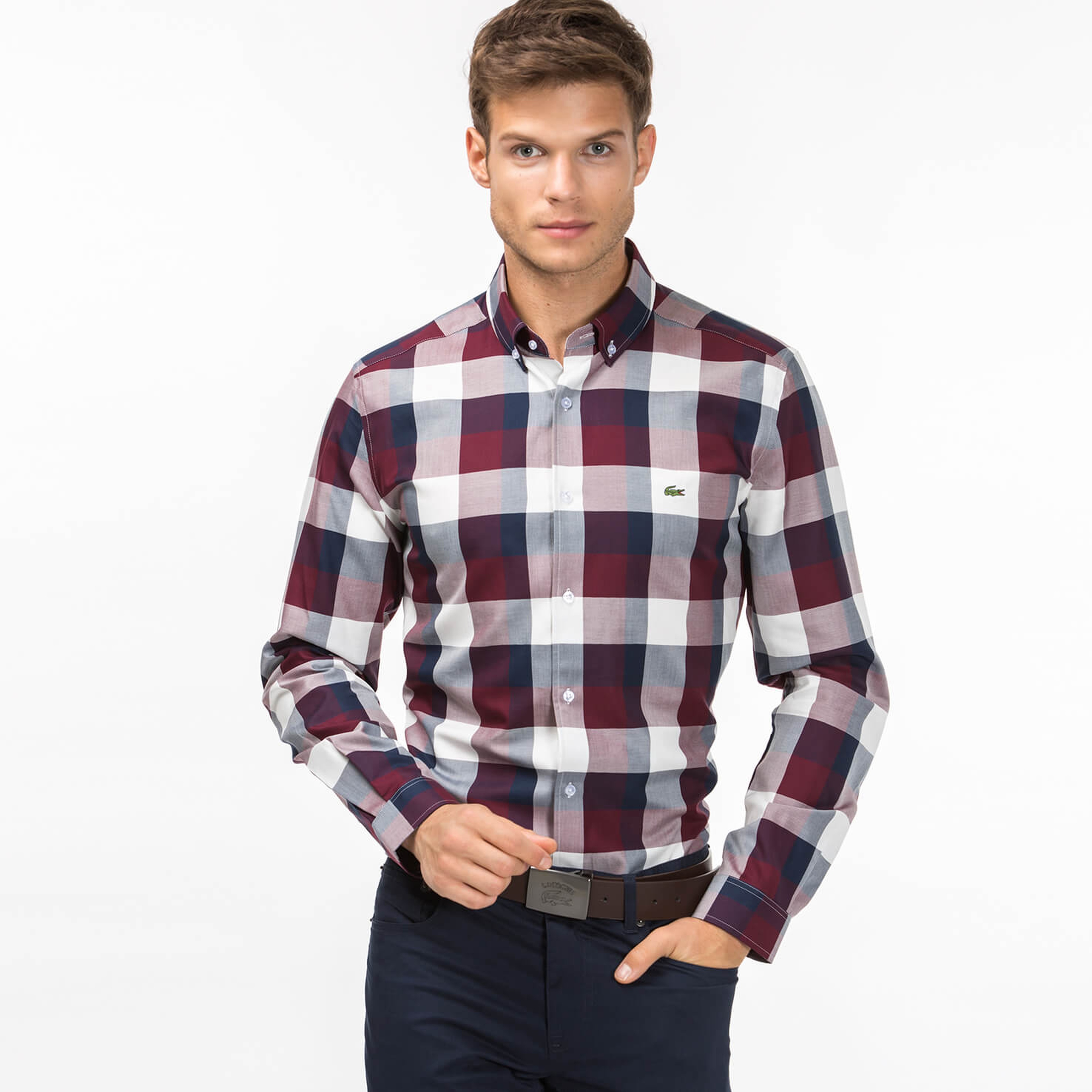 Lacoste Erkek Bordo Slim Fit Uzun Kollu Gömlek