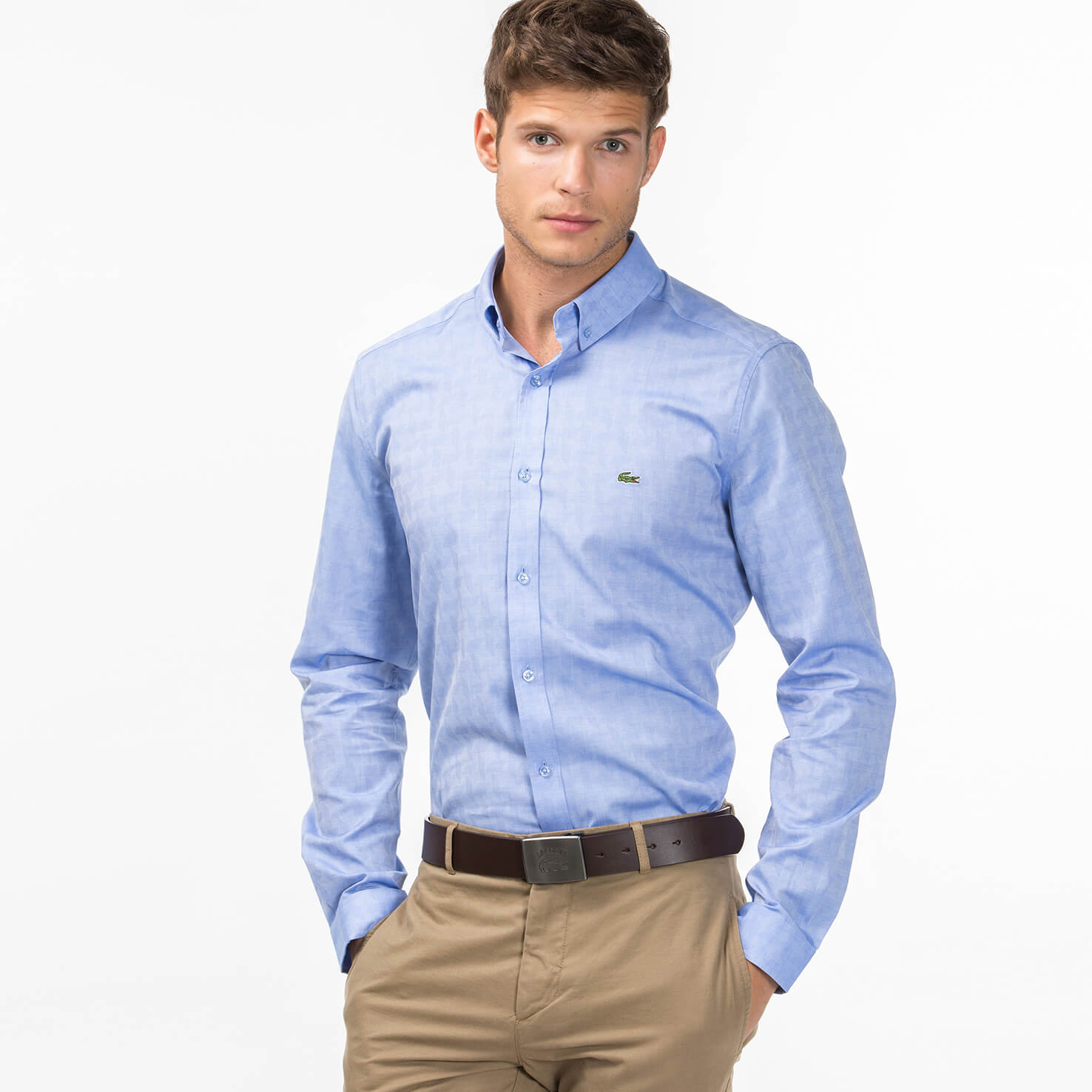 Lacoste Erkek Mavi Slim Fit Uzun Kollu Gömlek