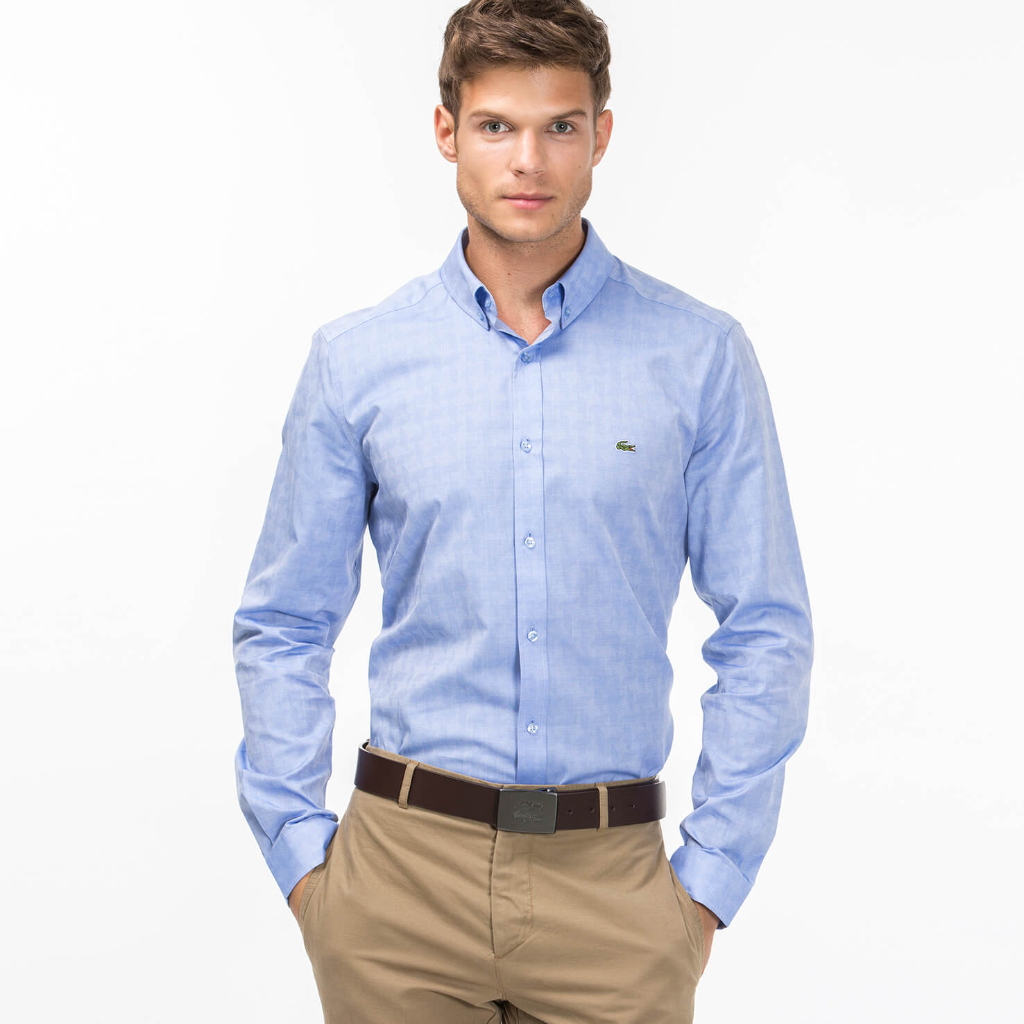 Lacoste Erkek Mavi Slim Fit Uzun Kollu Gömlek