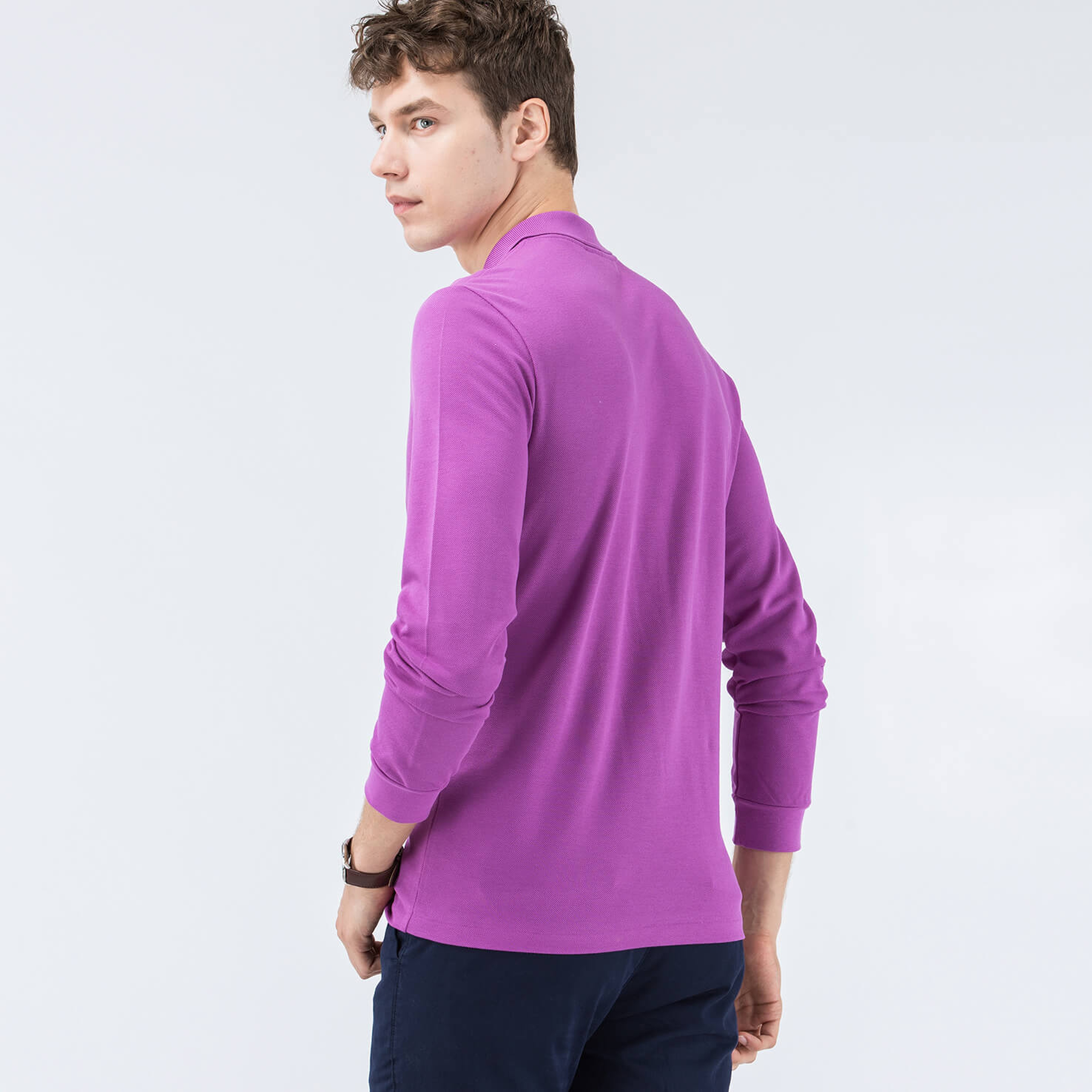Lacoste Erkek Mor Uzun Kollu Klasik Fit Polo