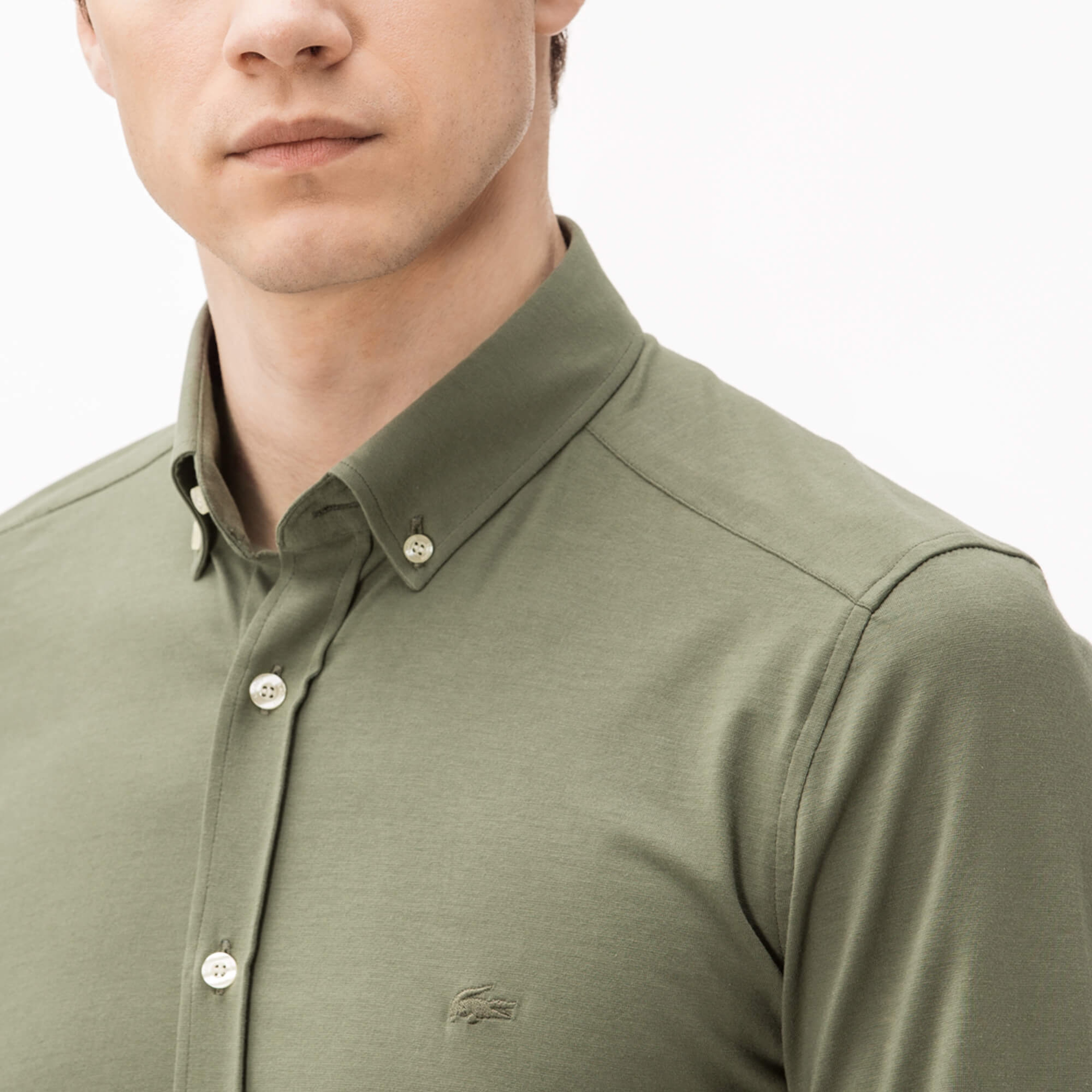 Lacoste Erkek Yeşil Slim Fit Uzun Kollu Gömlek