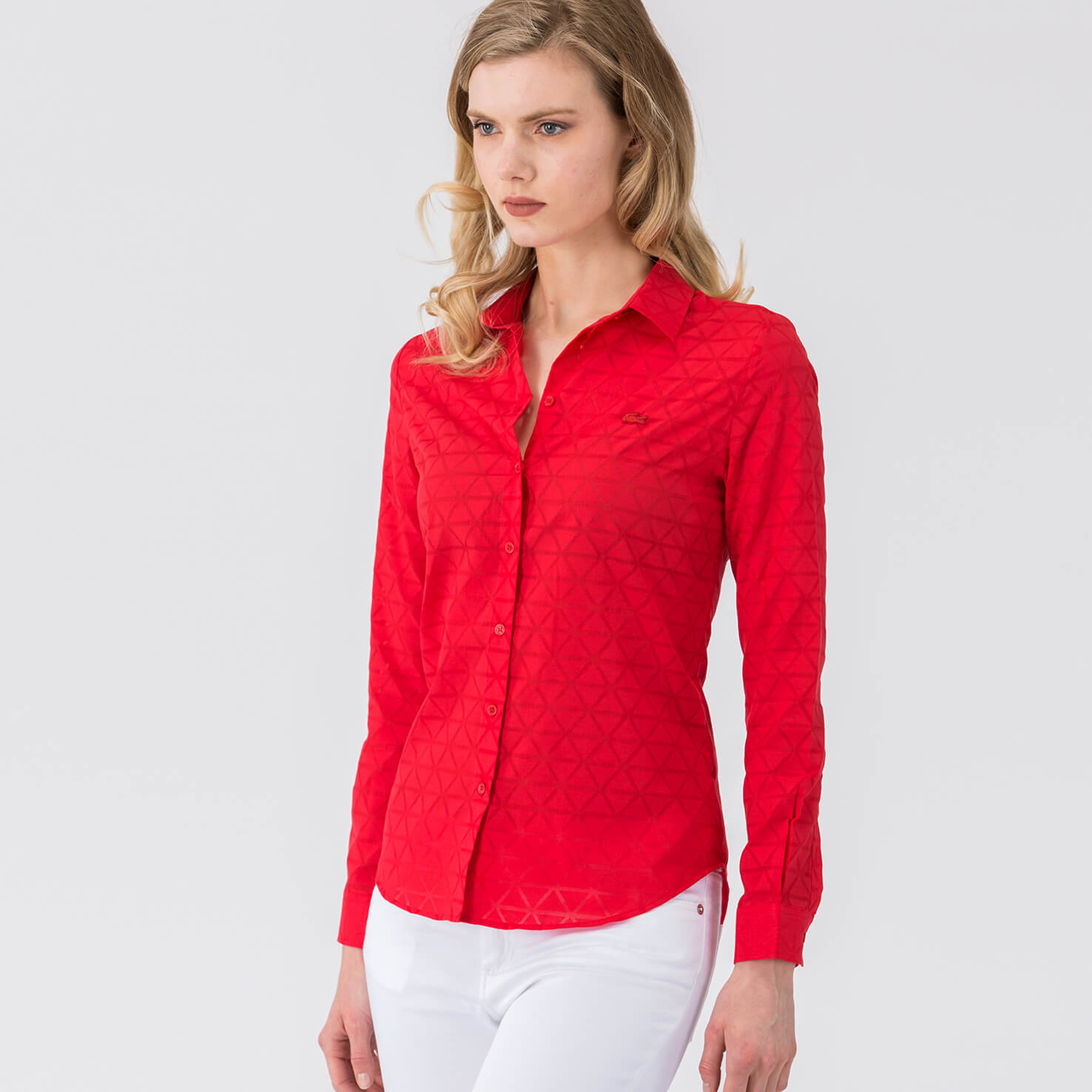 Lacoste Kadın Pembe Regular Fit Uzun Kollu Gömlek