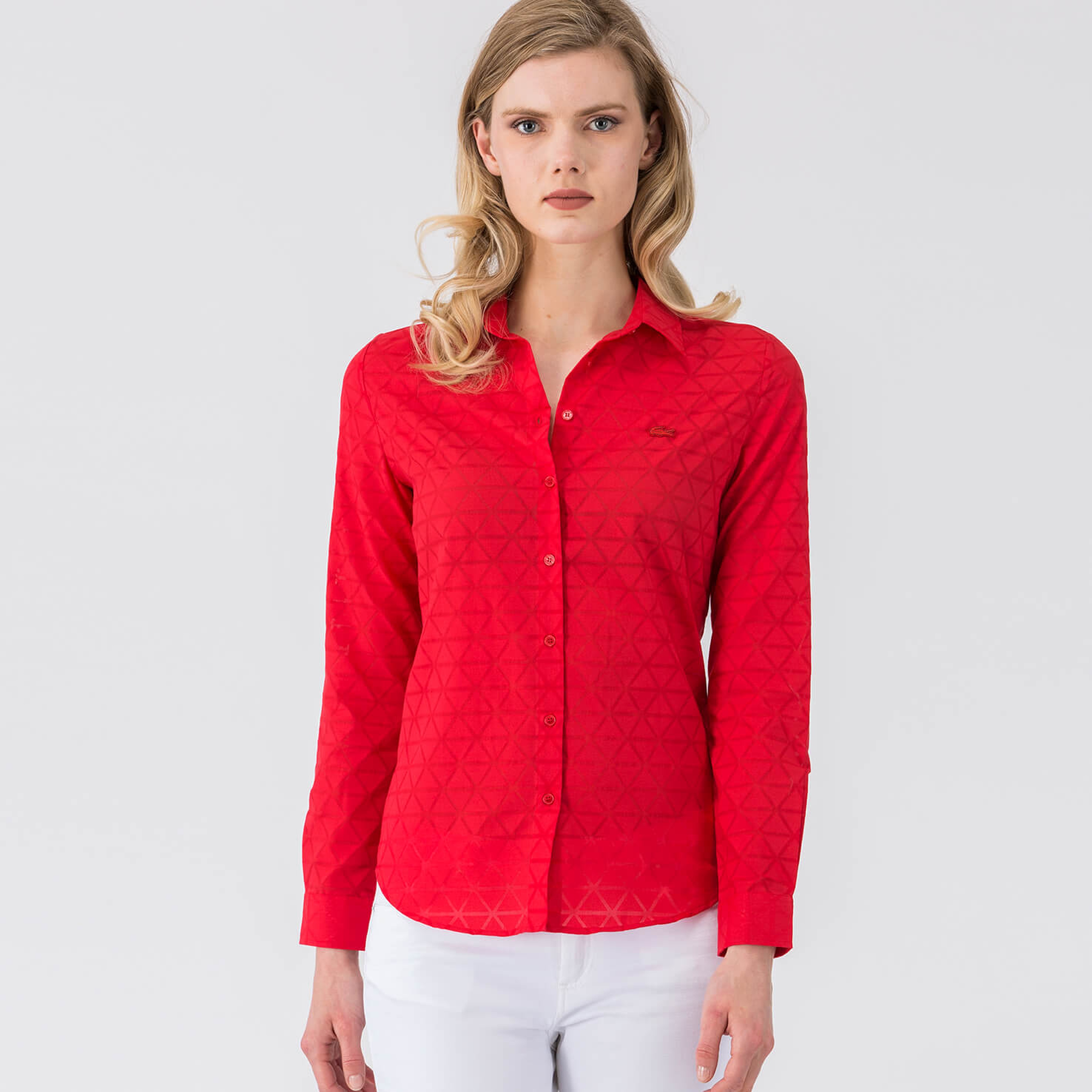 Lacoste Kadın Pembe Regular Fit Uzun Kollu Gömlek