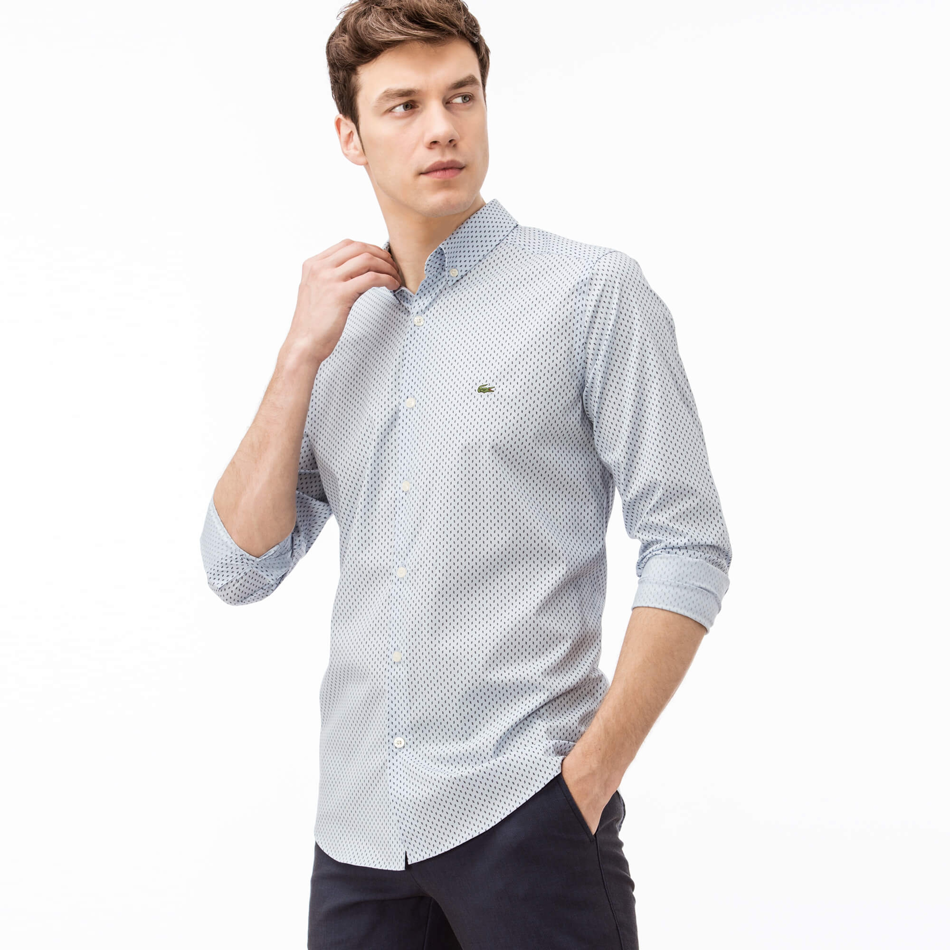 Lacoste Erkek Mavi Slim Fit Uzun Kollu Gömlek