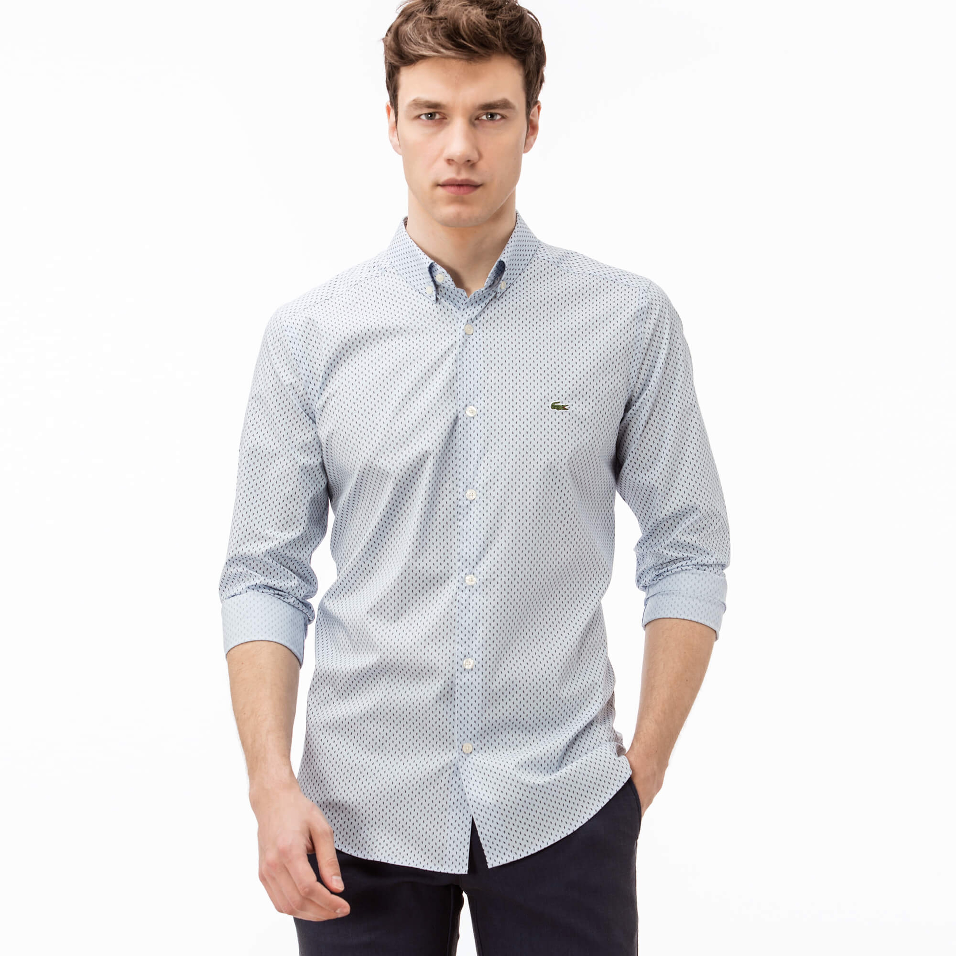 Lacoste Erkek Mavi Slim Fit Uzun Kollu Gömlek