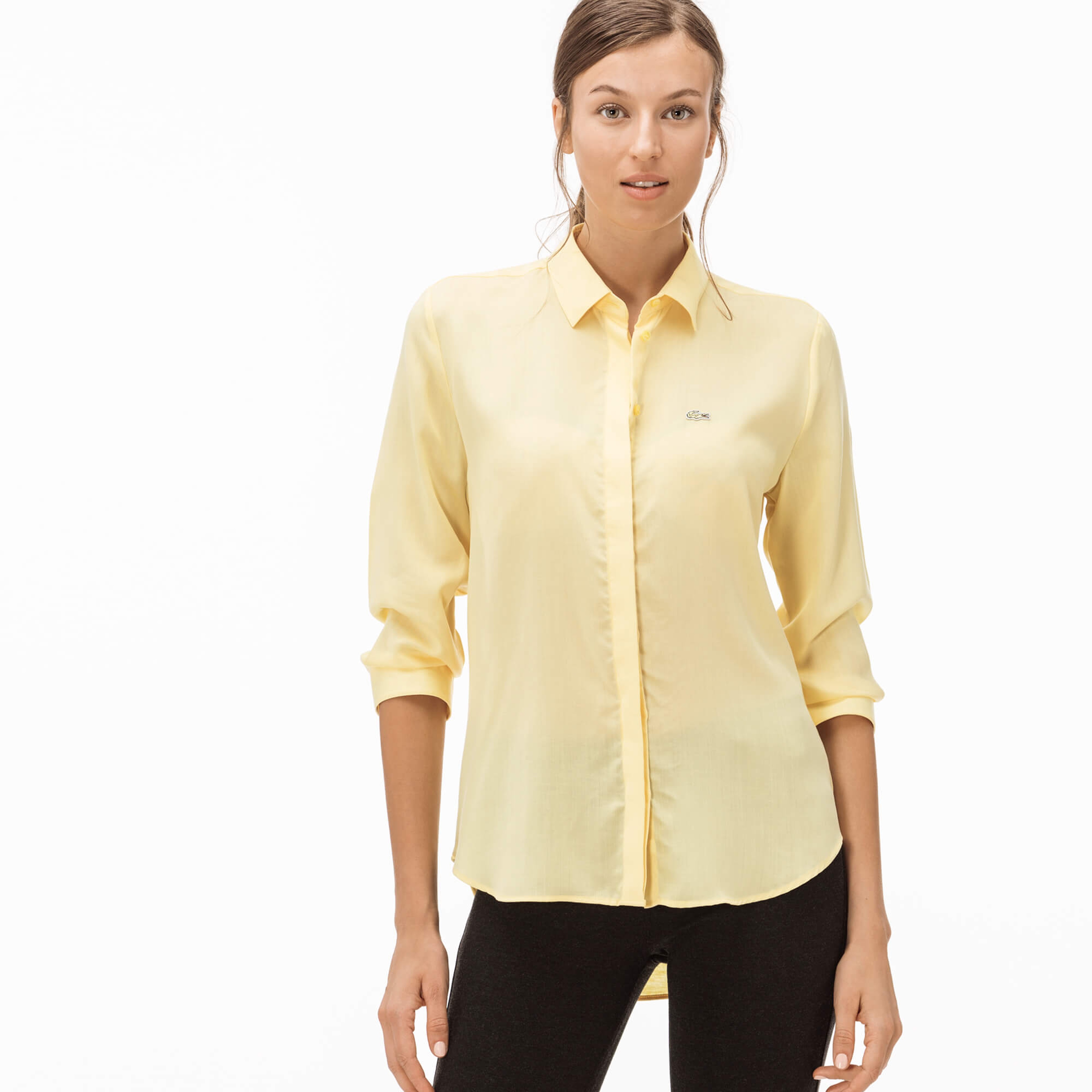 Lacoste Kadın Sarı Uzun Kollu Regular Fit Gömlek