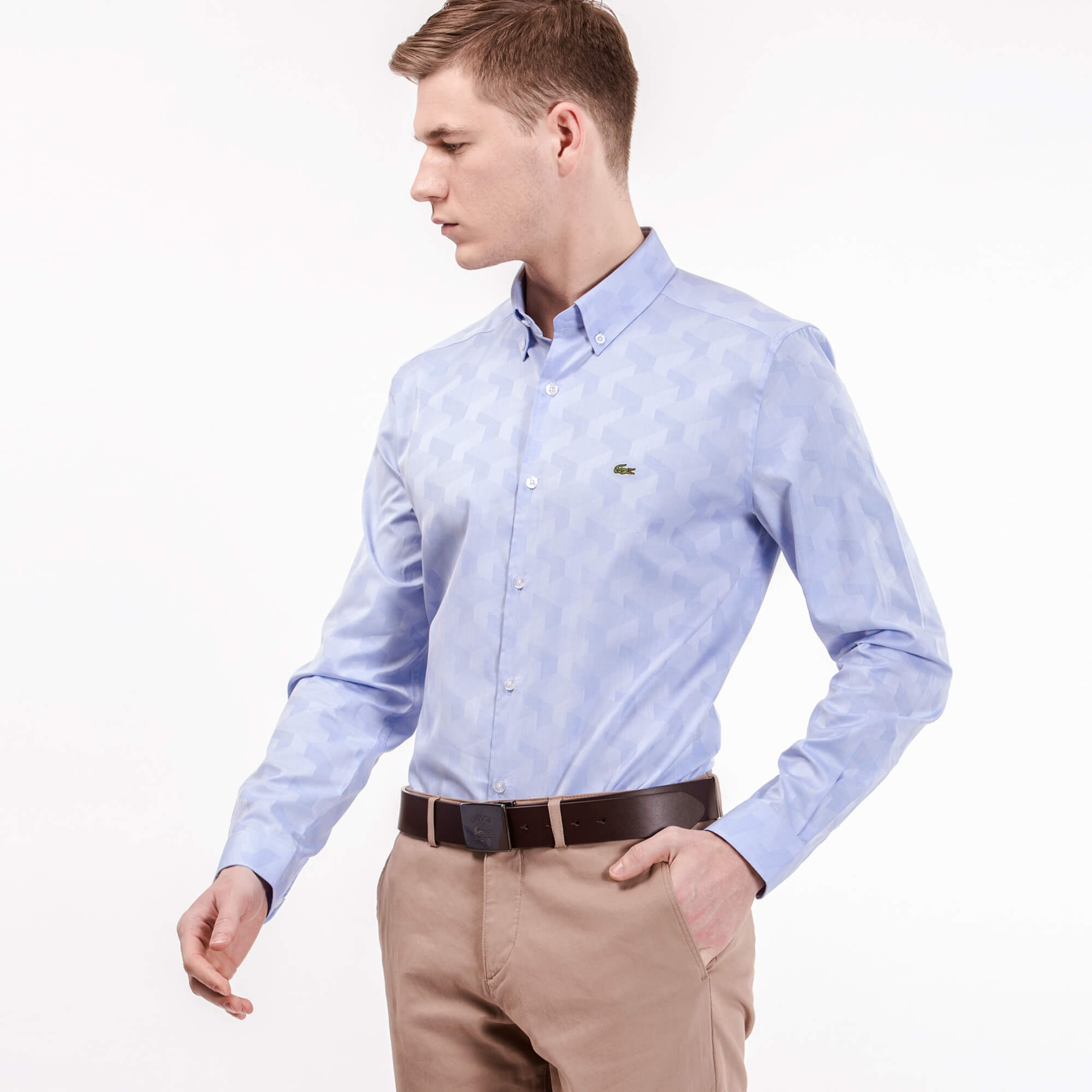 Lacoste Erkek Mavi Slim Fit Uzun Kollu Gömlek