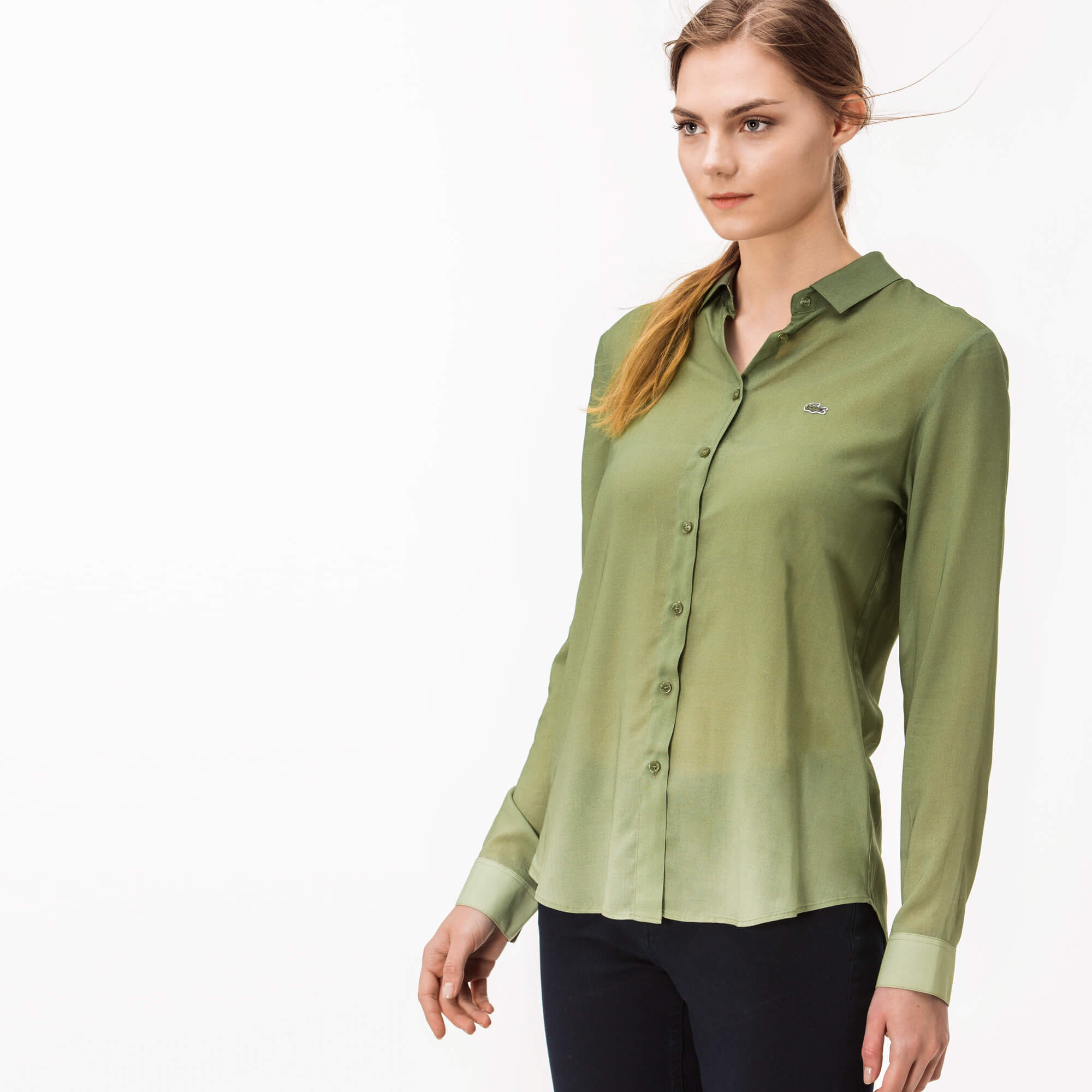 Lacoste Kadın Yeşil Uzun Kollu Gömlek