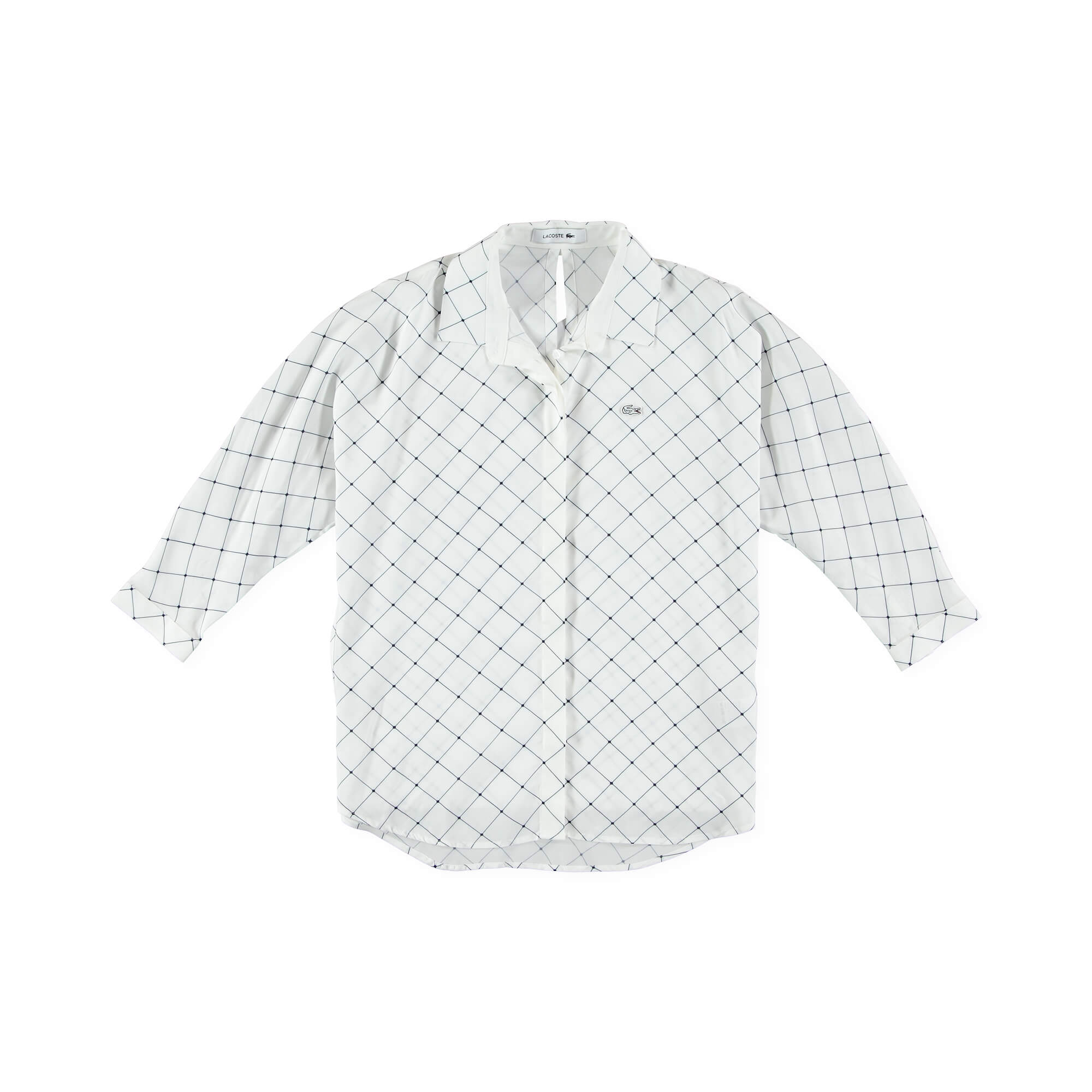 Lacoste Kadın Lacivert Çizgili Uzun Kollu Beyaz Gömlek