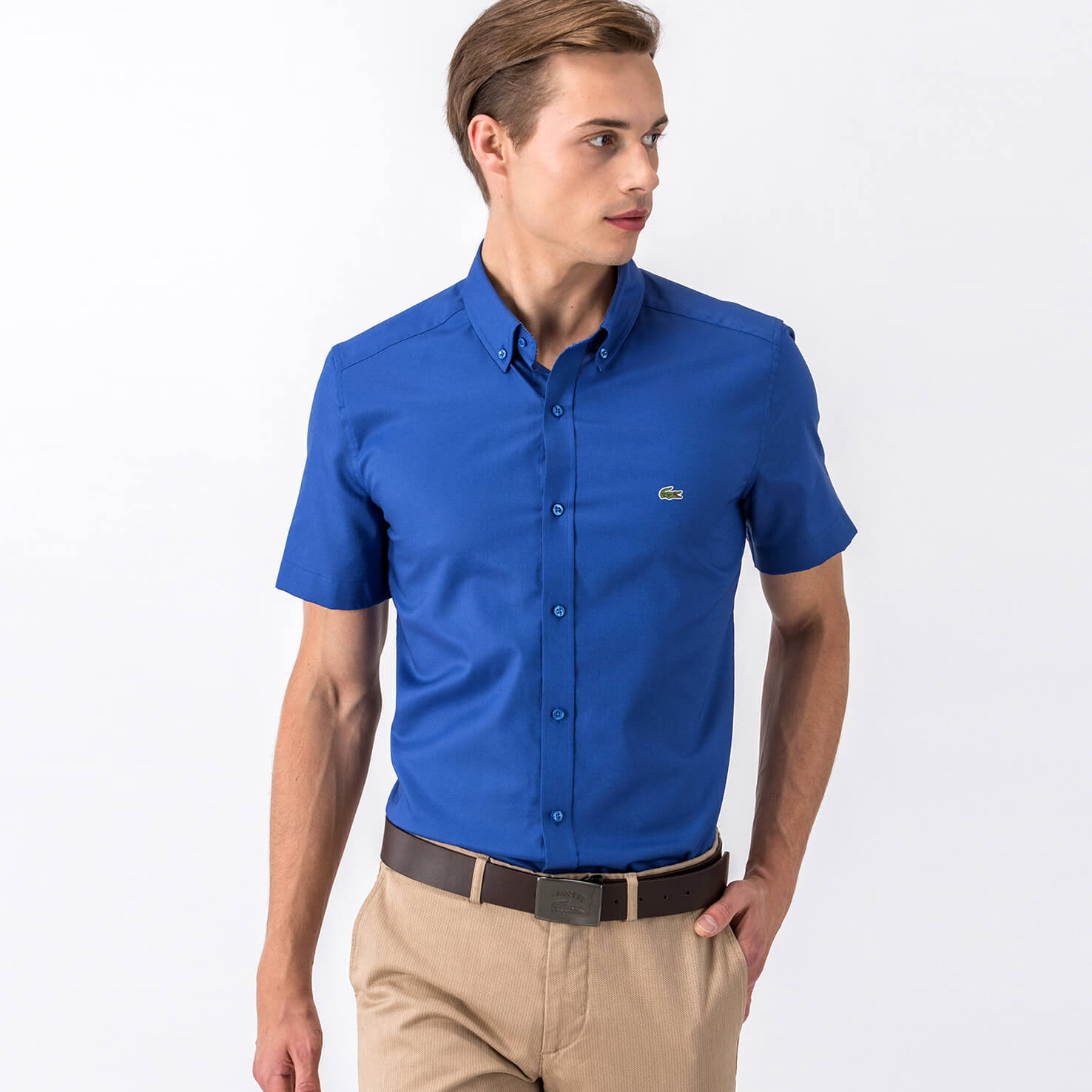 Lacoste Erkek Lacivert Slim Fit Kısa Kollu Gömlek