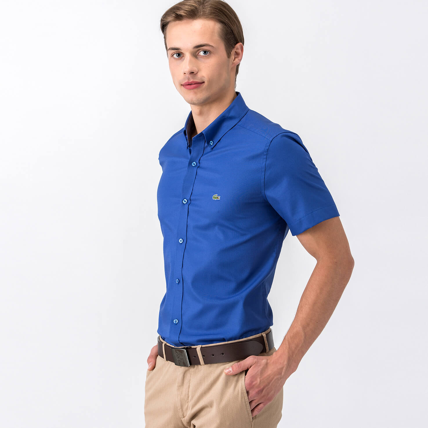 Lacoste Erkek Lacivert Slim Fit Kısa Kollu Gömlek