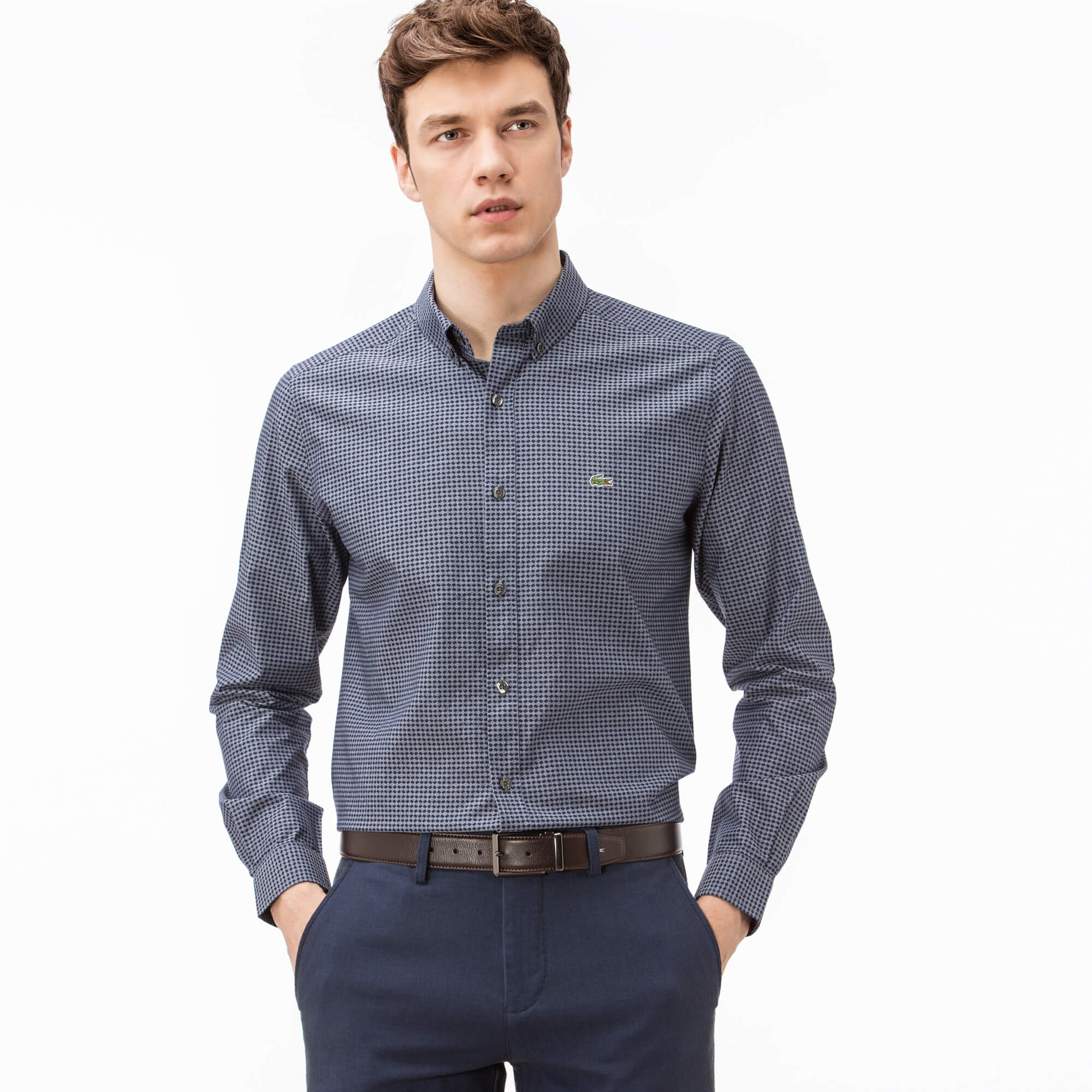 Lacoste Erkek Mavi Slim Fit Uzun Kollu Gömlek