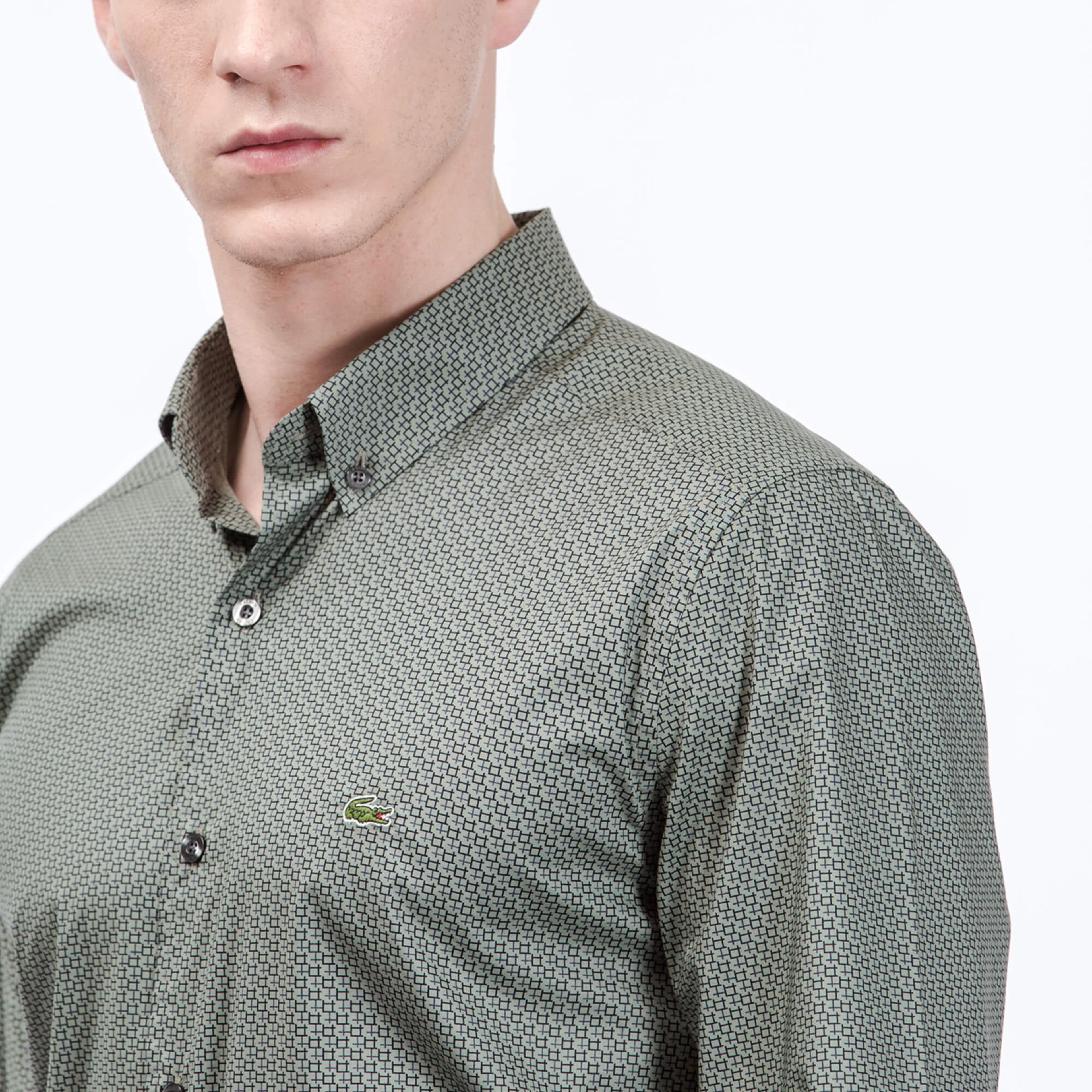 Lacoste Erkek Yeşil Slim Fit Uzun Kollu Gömlek