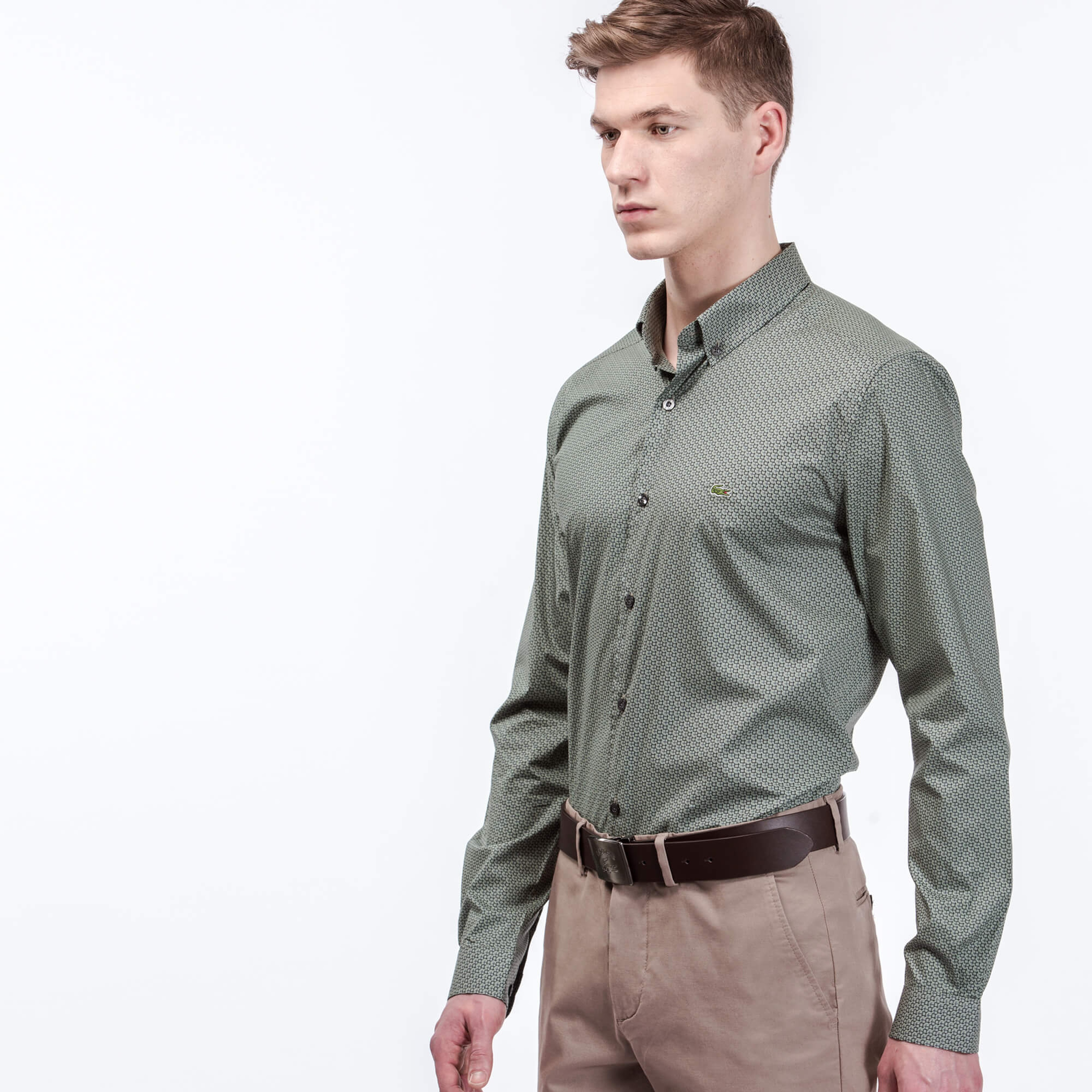 Lacoste Erkek Yeşil Slim Fit Uzun Kollu Gömlek