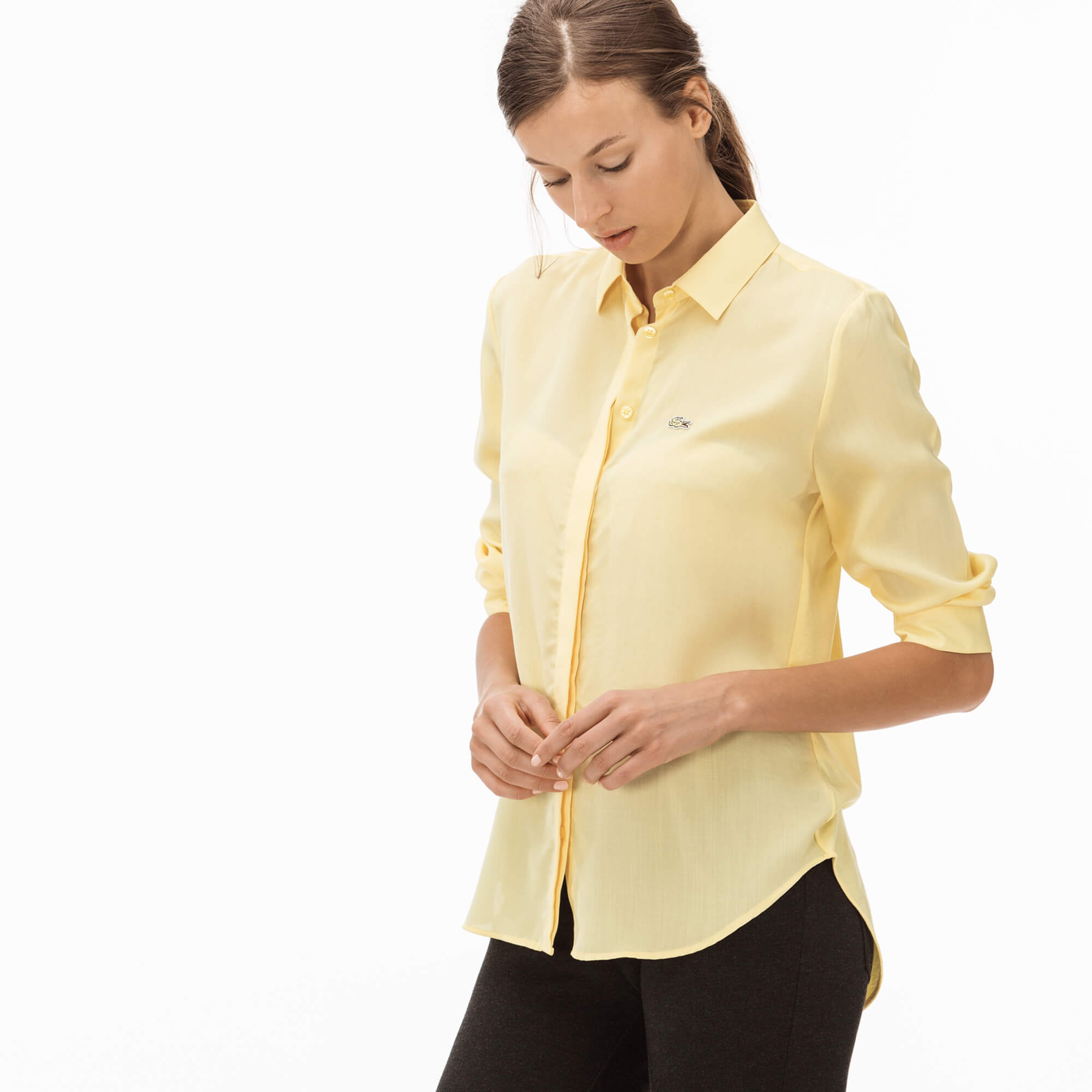 Lacoste Kadın Sarı Uzun Kollu Regular Fit Gömlek