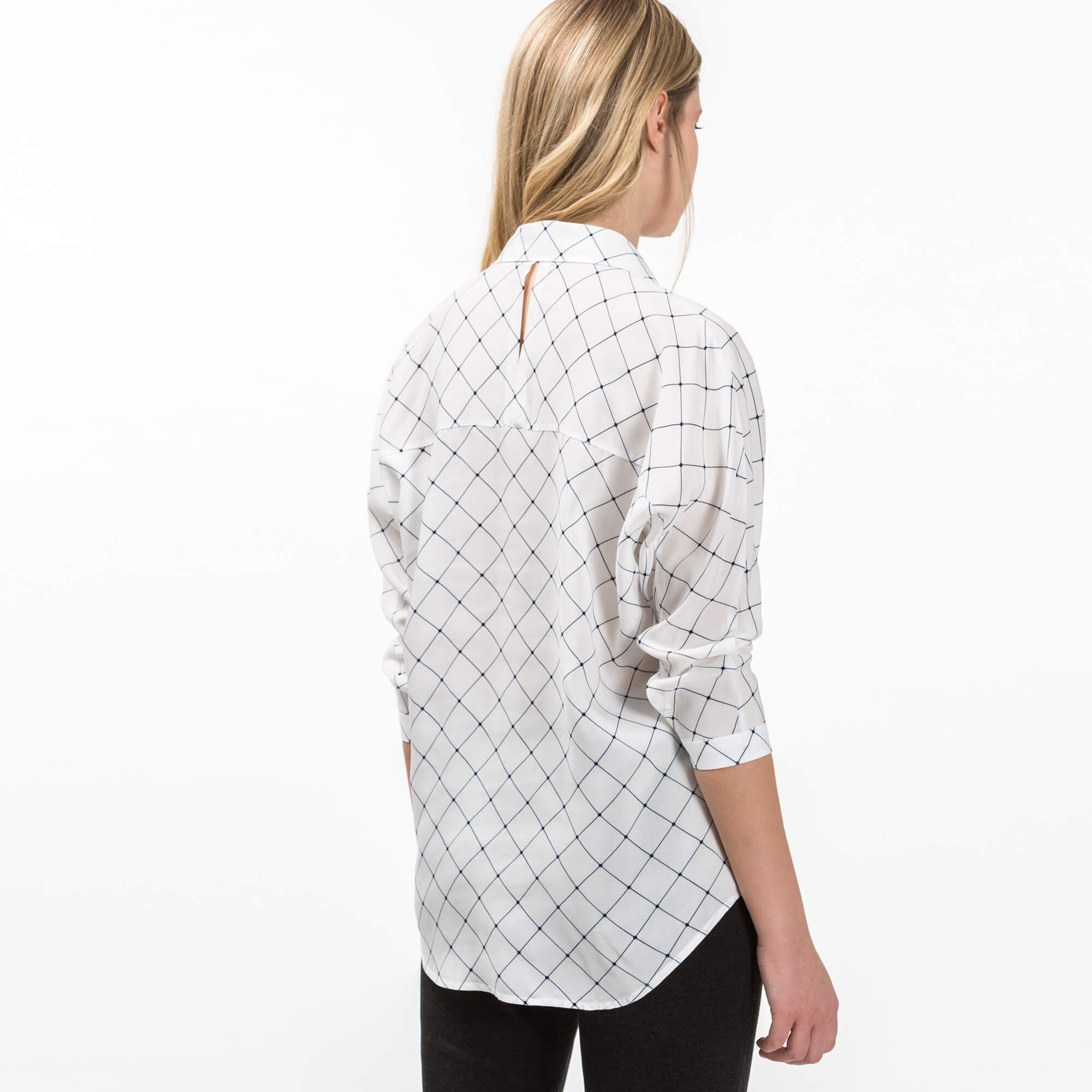 Lacoste Kadın Lacivert Çizgili Uzun Kollu Beyaz Gömlek