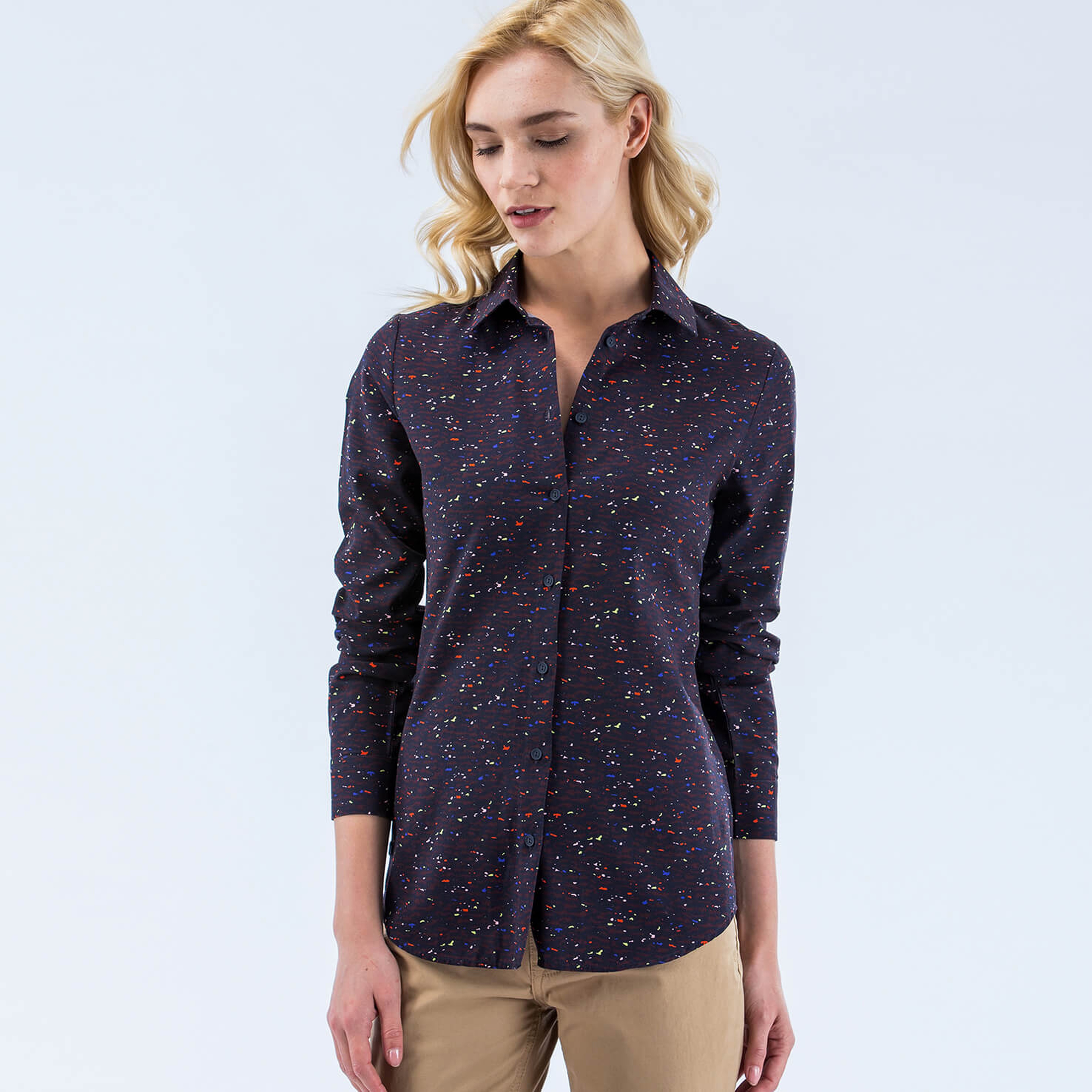 Lacoste Kadın Lacivert Slim Fit Uzun Kollu Gömlek