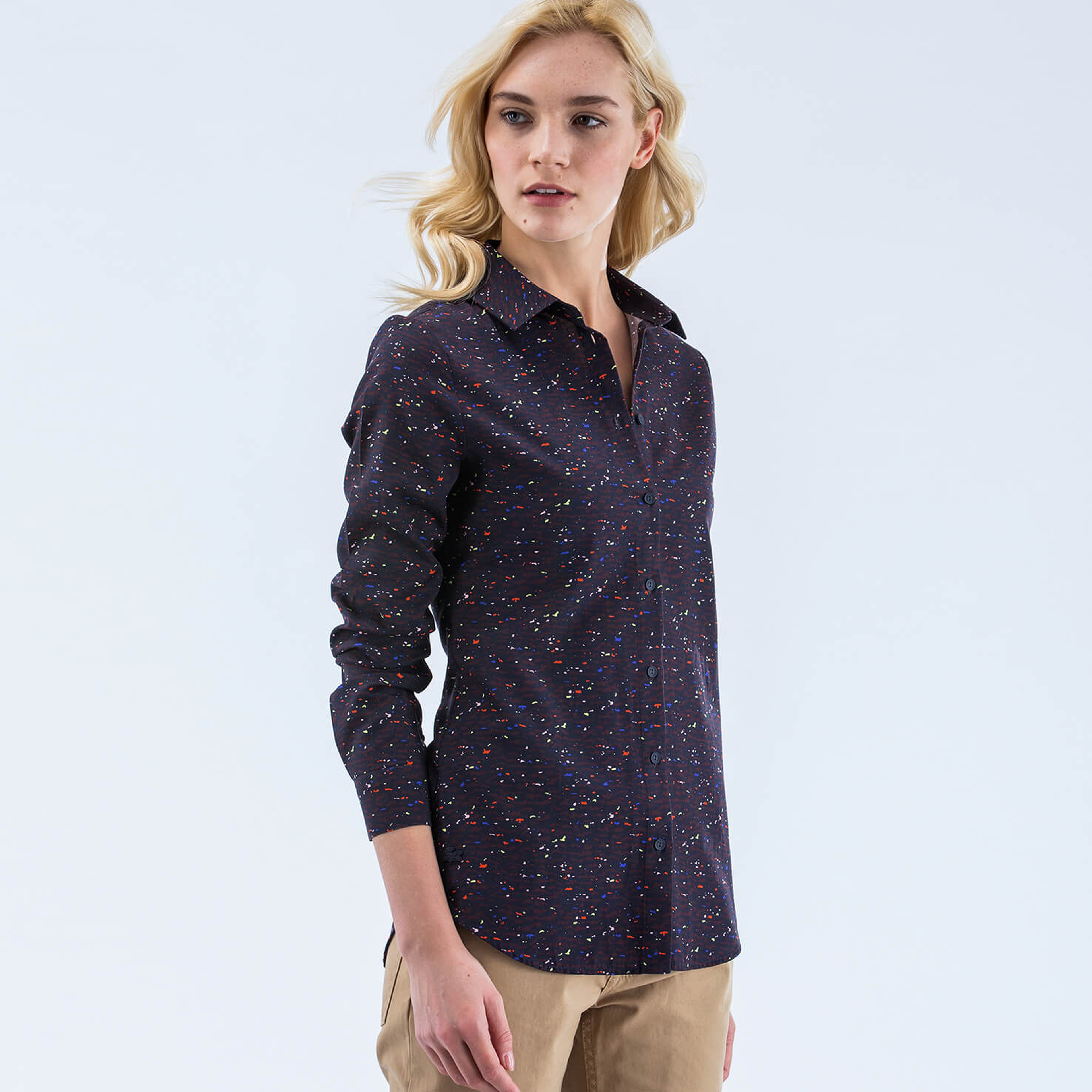 Lacoste Kadın Lacivert Slim Fit Uzun Kollu Gömlek