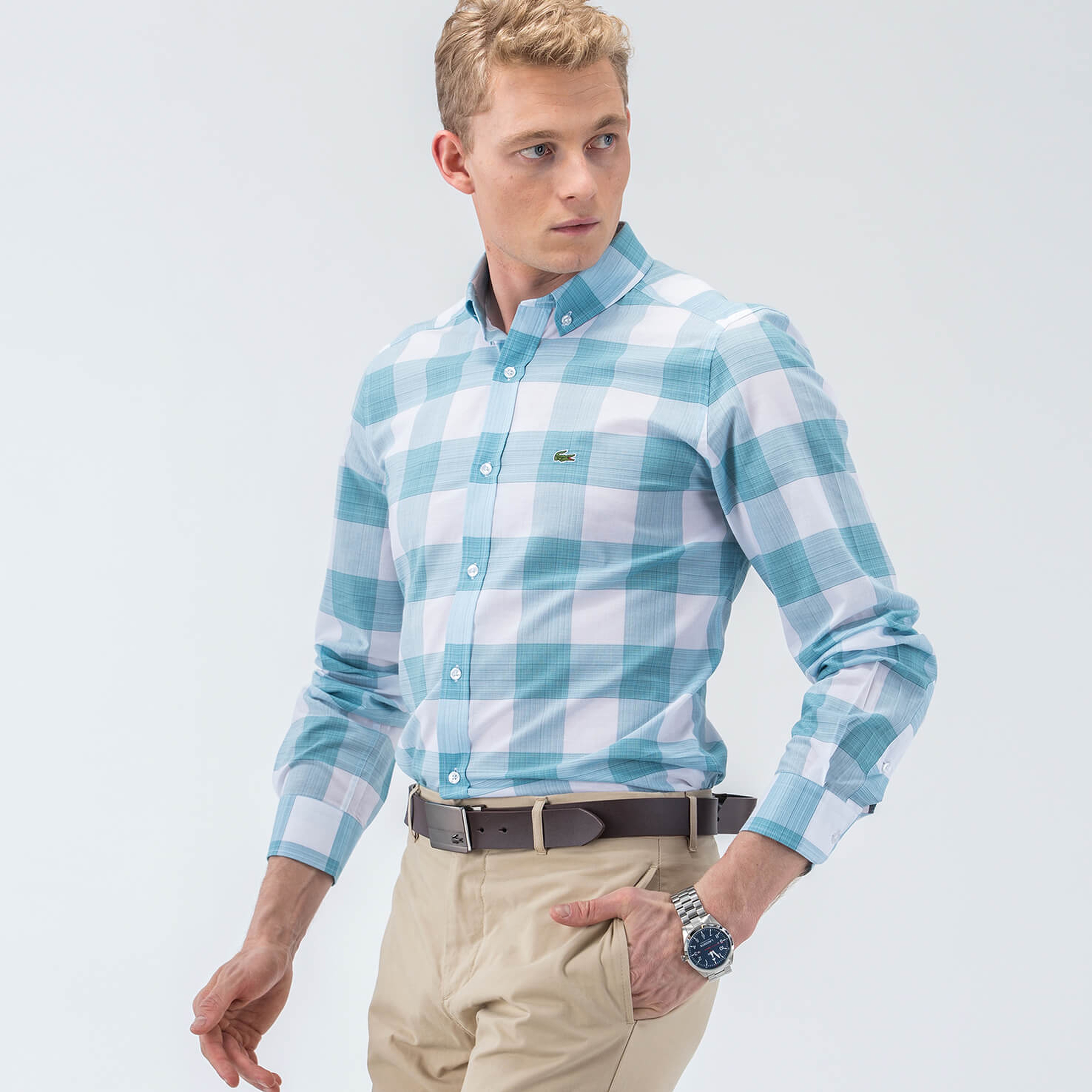 Lacoste Erkek Mavi Slim Fit Uzun Kollu Gömlek