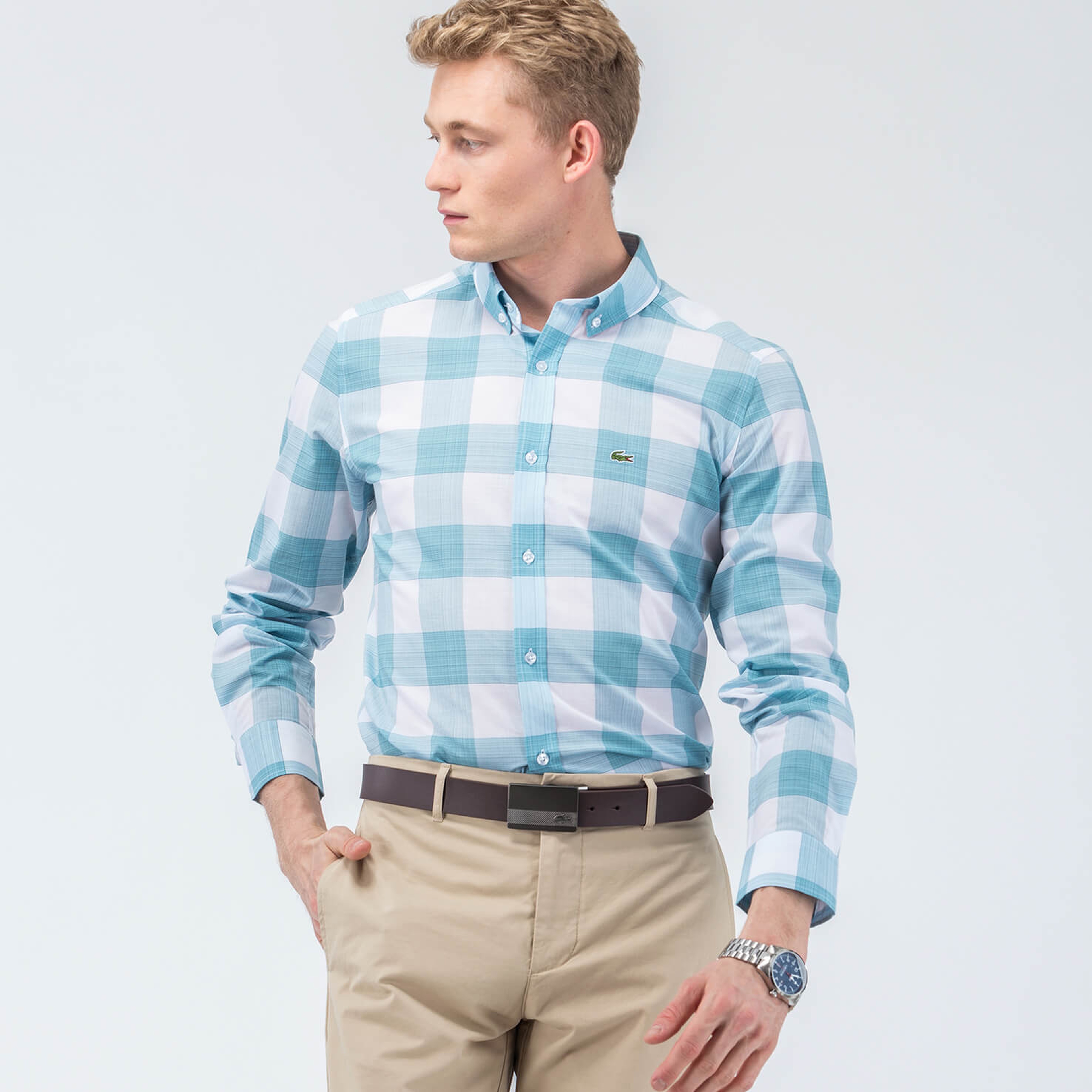 Lacoste Erkek Mavi Slim Fit Uzun Kollu Gömlek