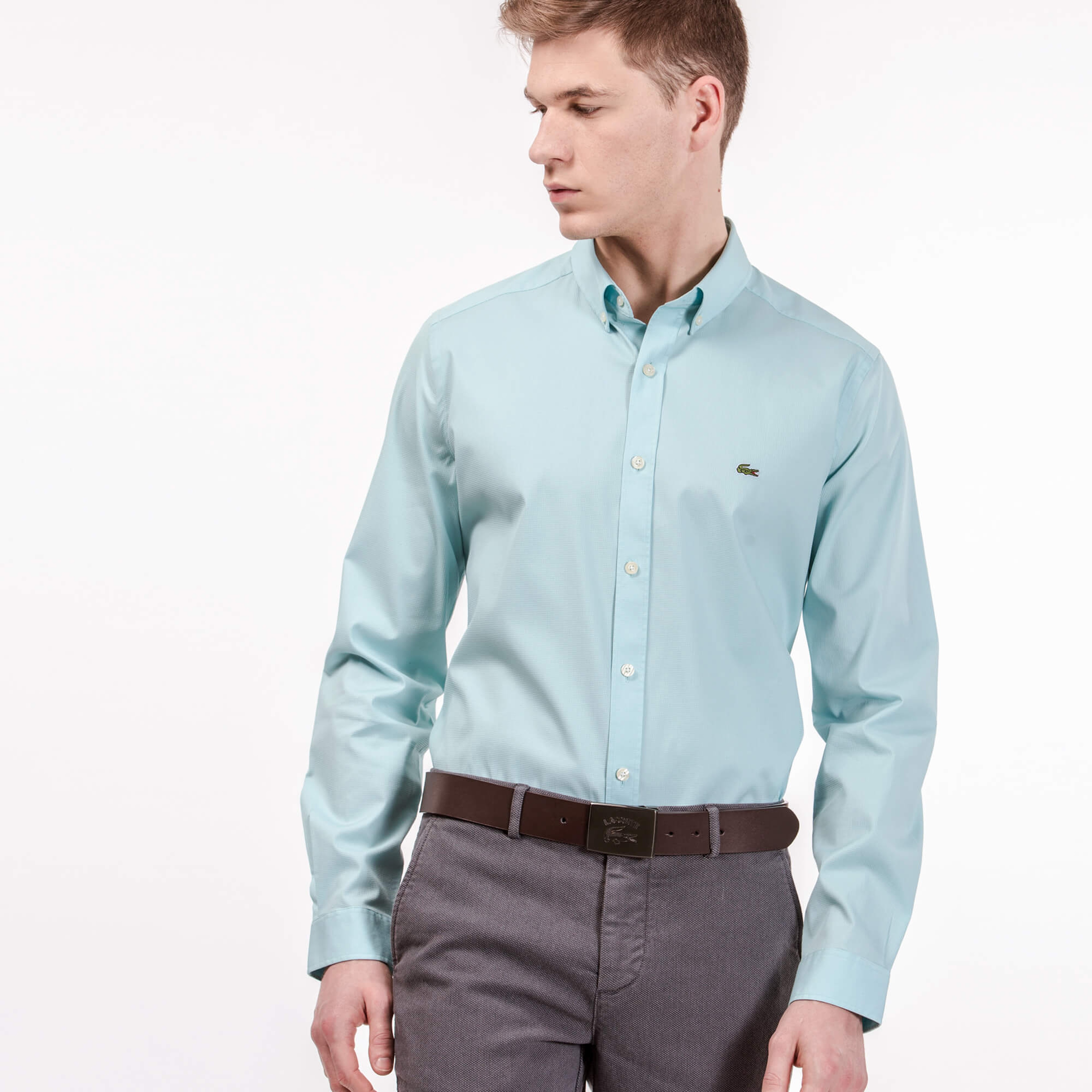 Lacoste Erkek Mavi Uzun Kollu Slim Fit Gömlek