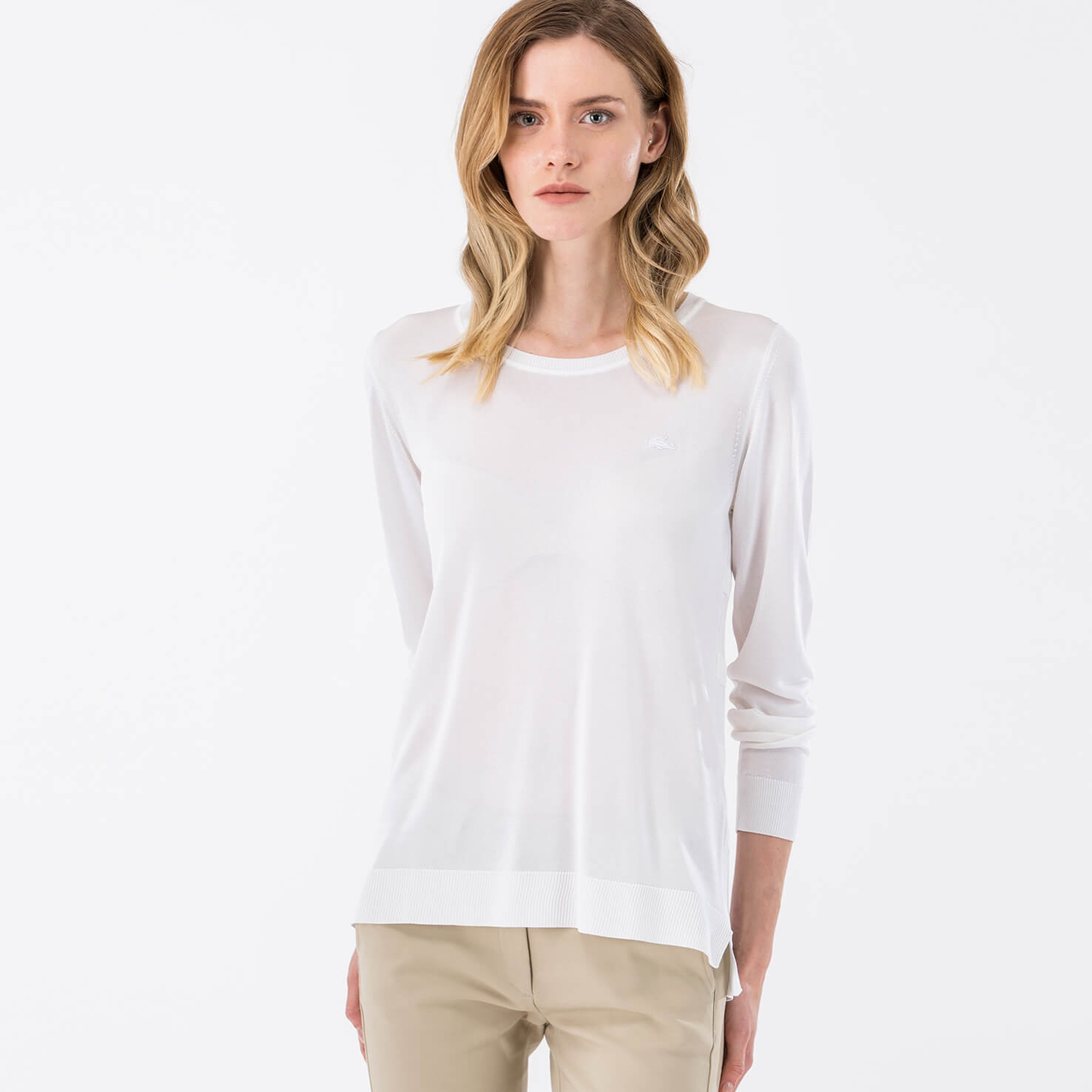 Lacoste Kadın Beyaz Regular Fit Triko