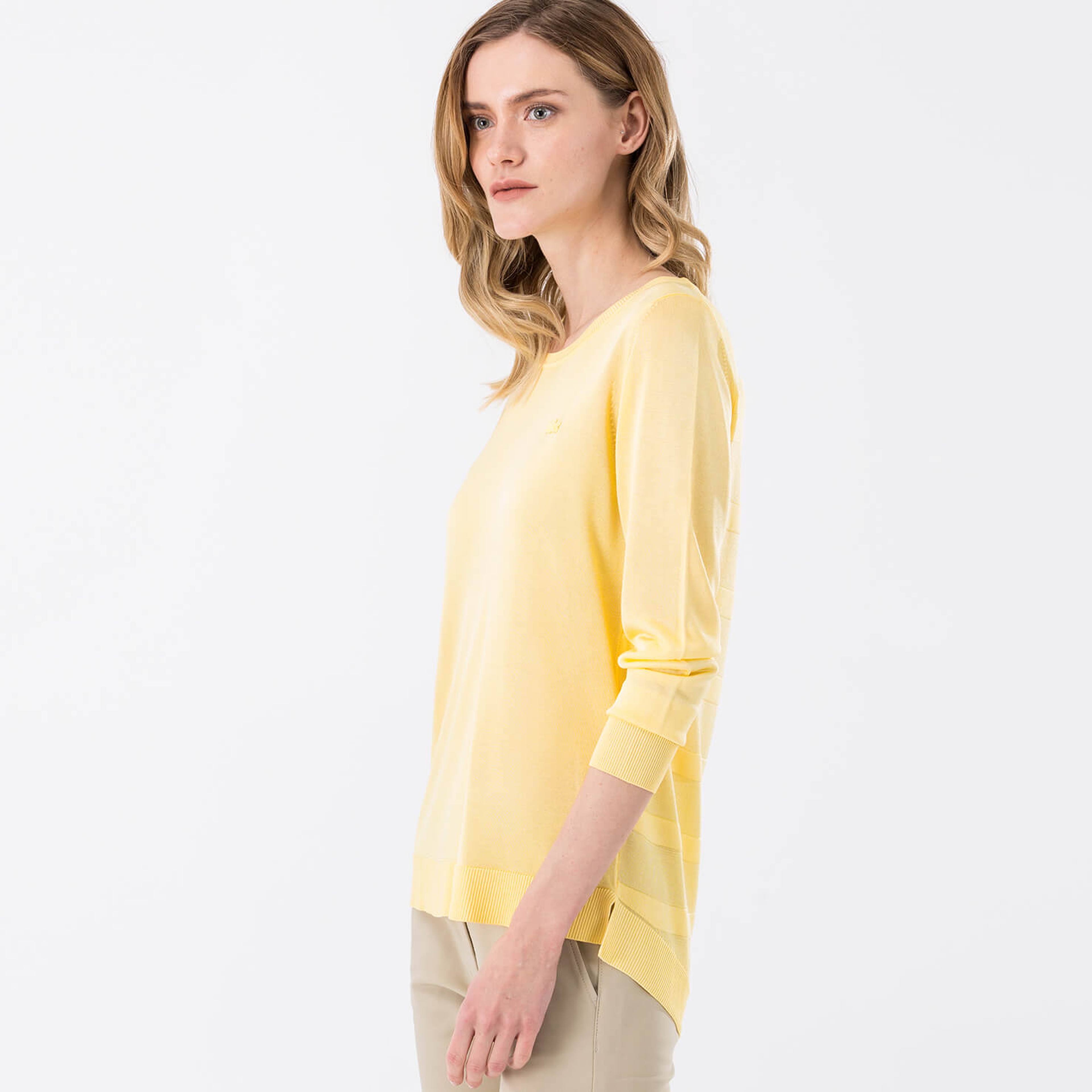 Lacoste Kadın Sarı Regular Fit Triko